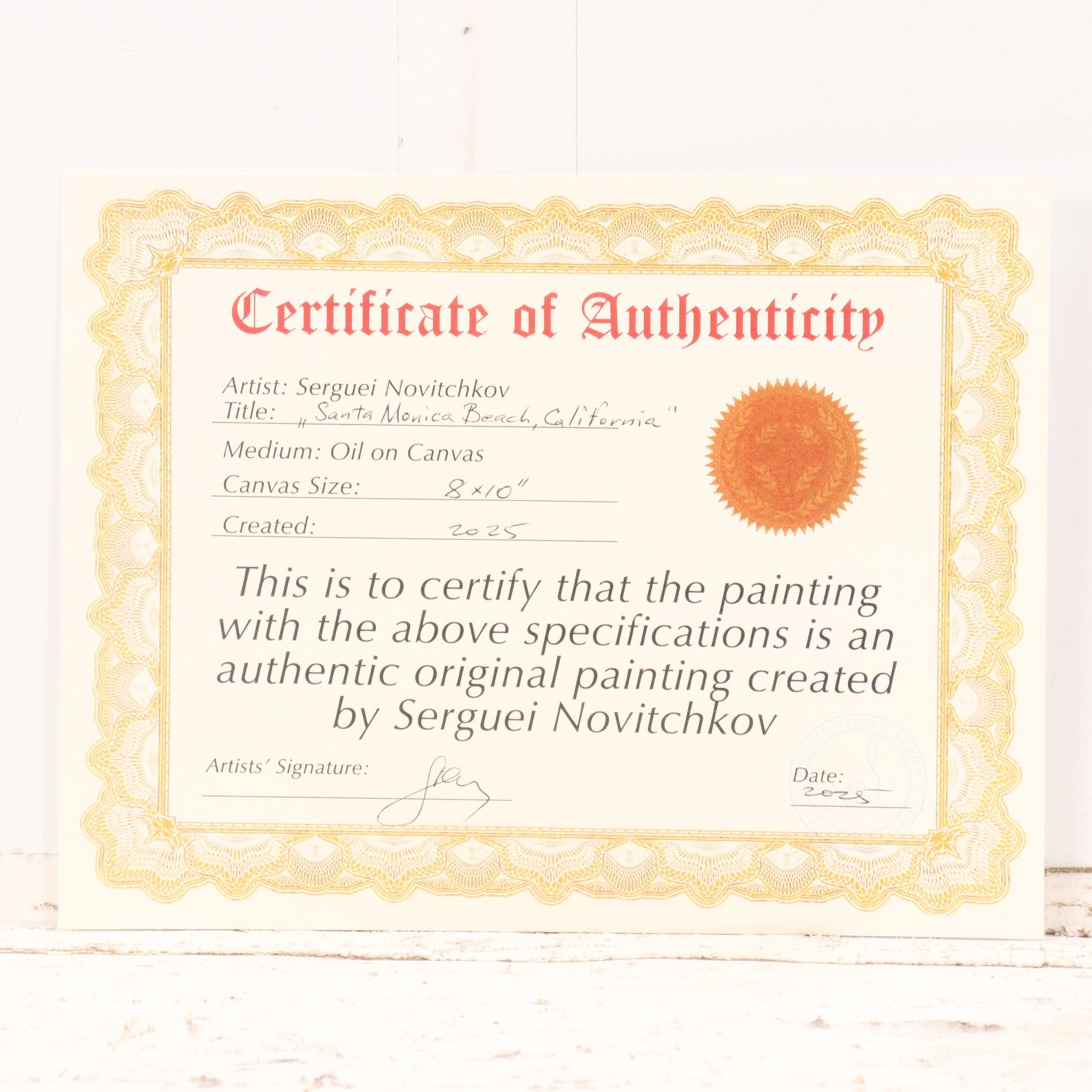 Serguei Novitchkov Stylized Oil Painting "Santa Monica Beach, California," 2025