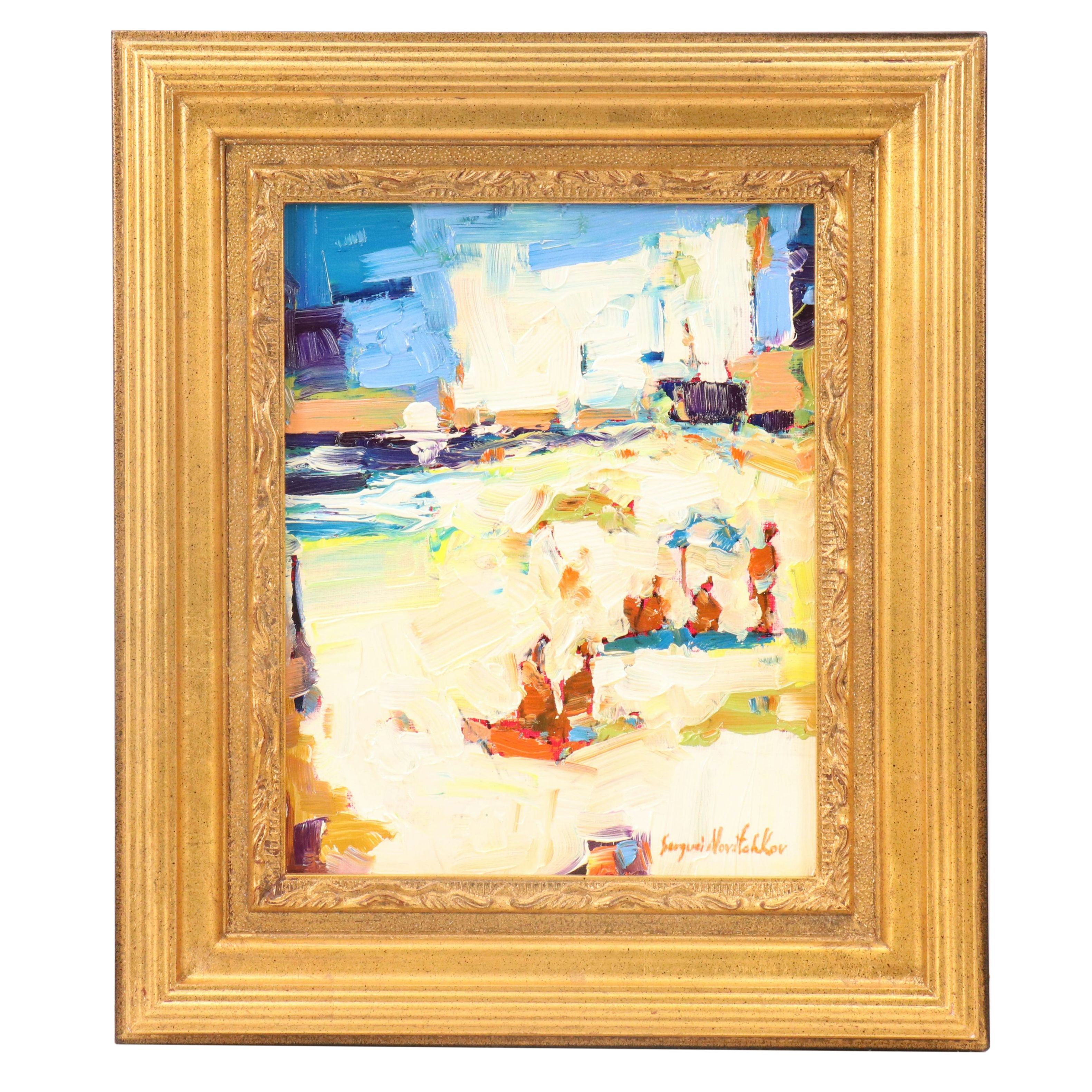 Serguei Novitchkov Stylized Oil Painting "Santa Monica Beach, California," 2025