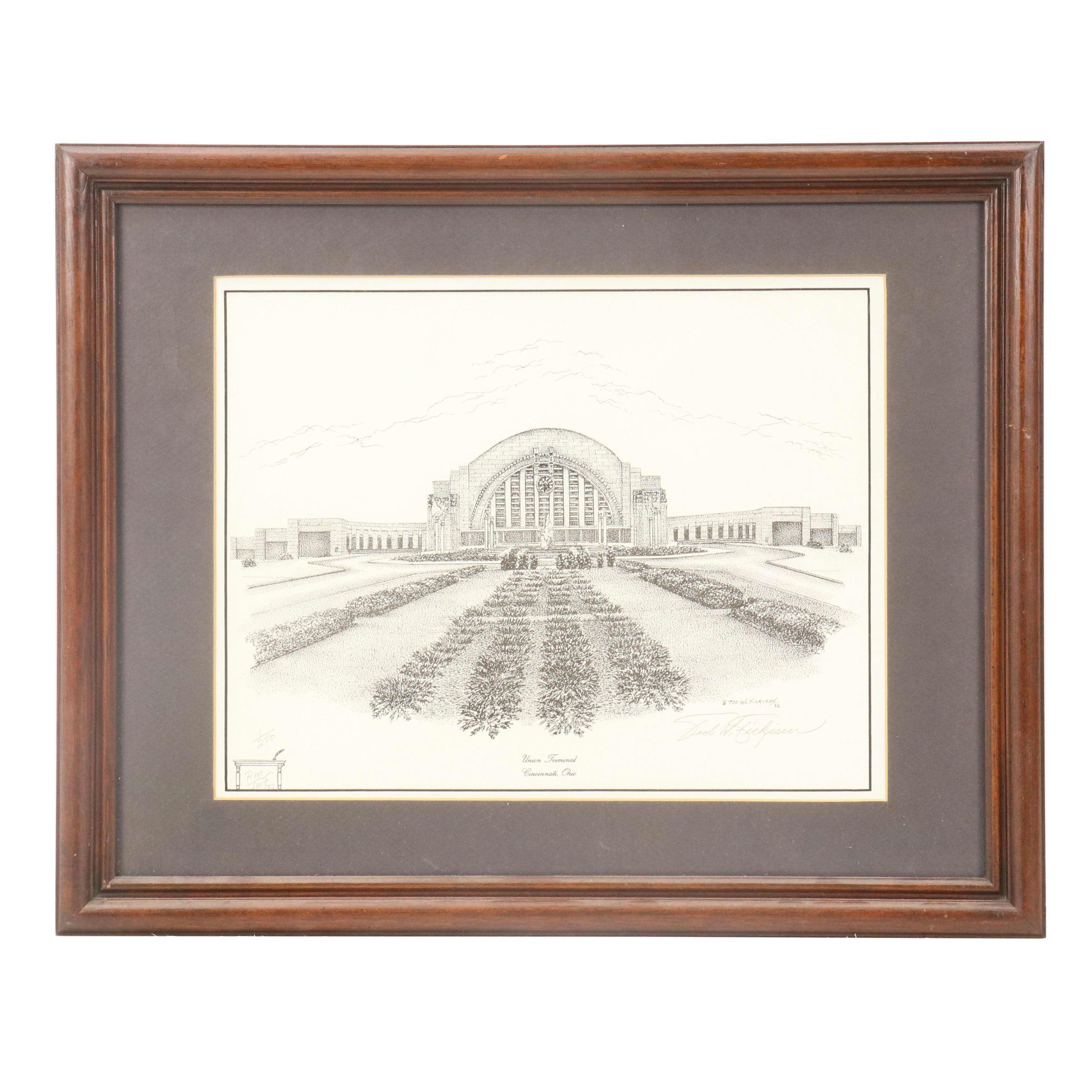 Ted W. Fickisen Lithograph "Union Terminal," 1992