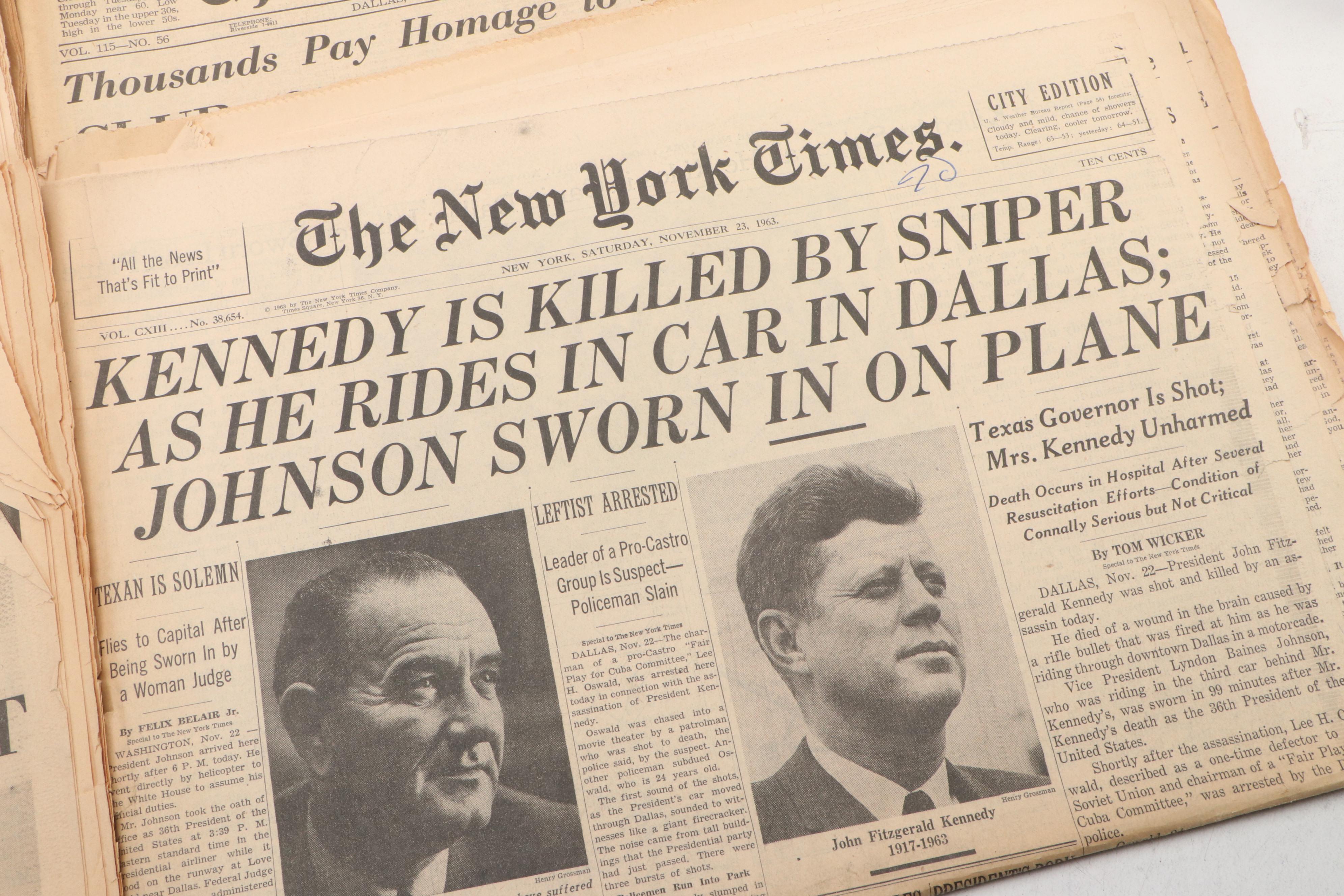 John F. Kennedy Assassination Newspapers with "Life" Magazine, Mid-20th Century