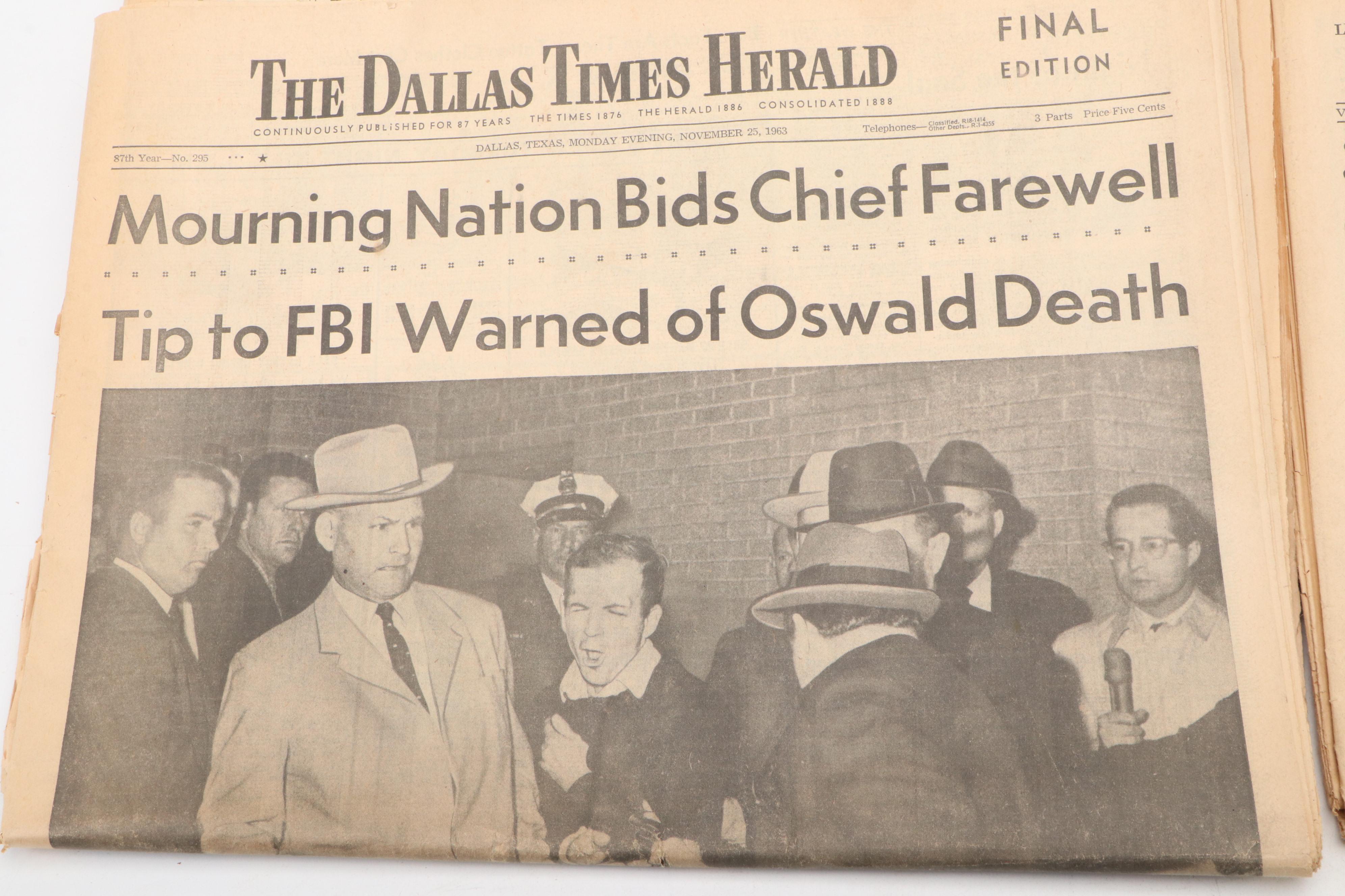 John F. Kennedy Assassination Newspapers with "Life" Magazine, Mid-20th Century