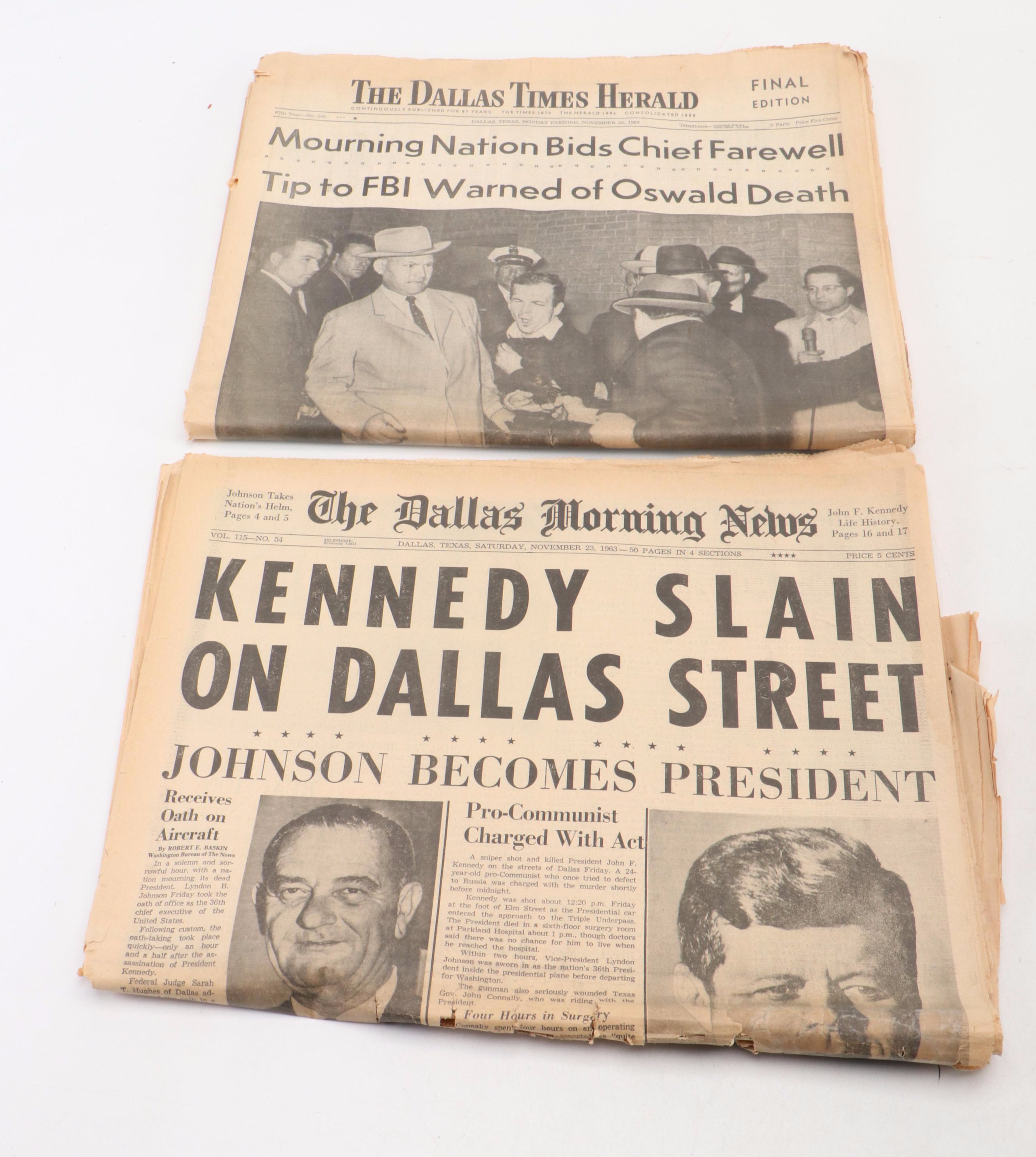 John F. Kennedy Assassination Newspapers with "Life" Magazine, Mid-20th Century
