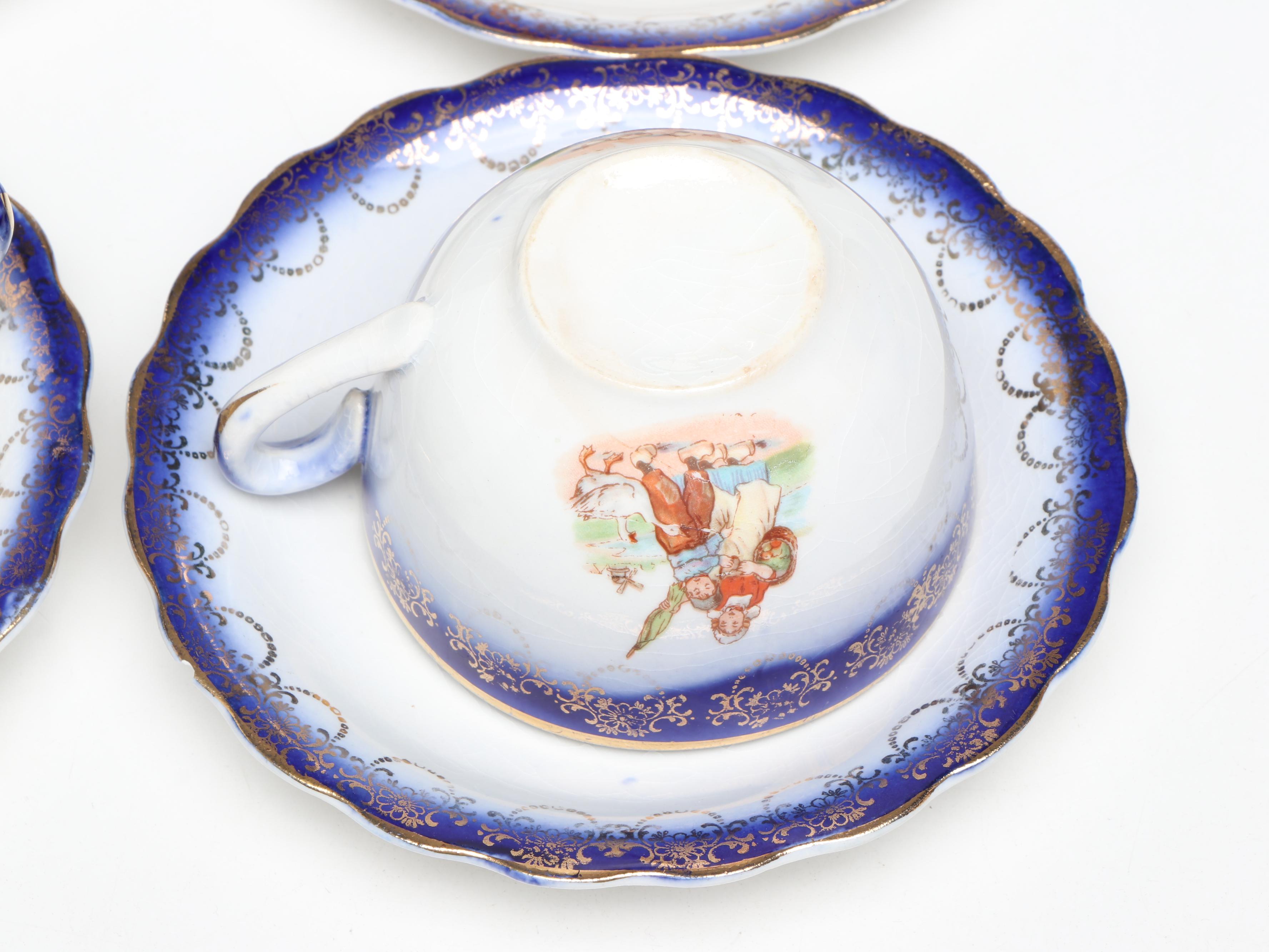 Sterling China Flow Blue Border Ceramic Dutch Family Coffee Set