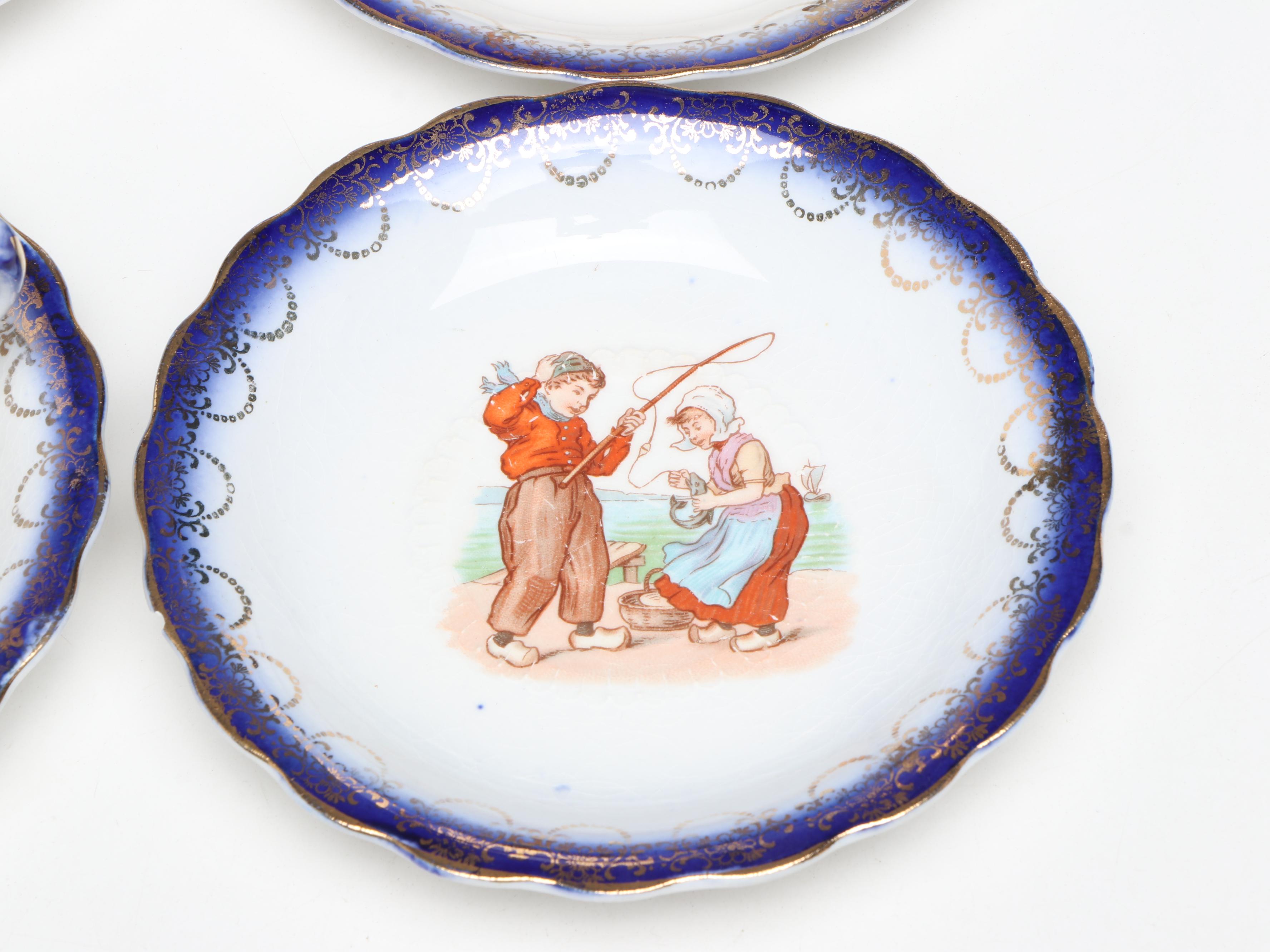 Sterling China Flow Blue Border Ceramic Dutch Family Coffee Set