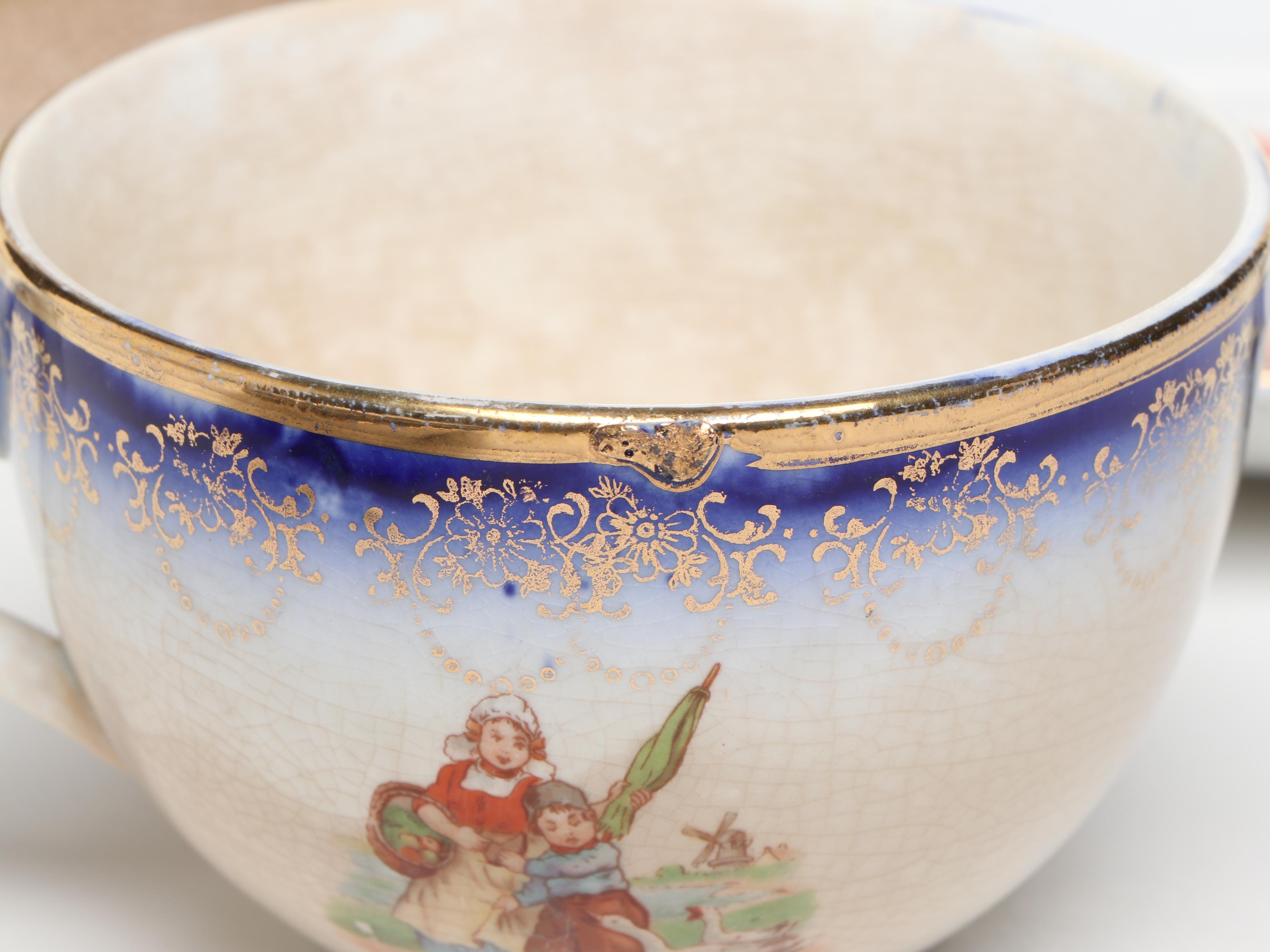 Sterling China Flow Blue Border Ceramic Dutch Family Coffee Set