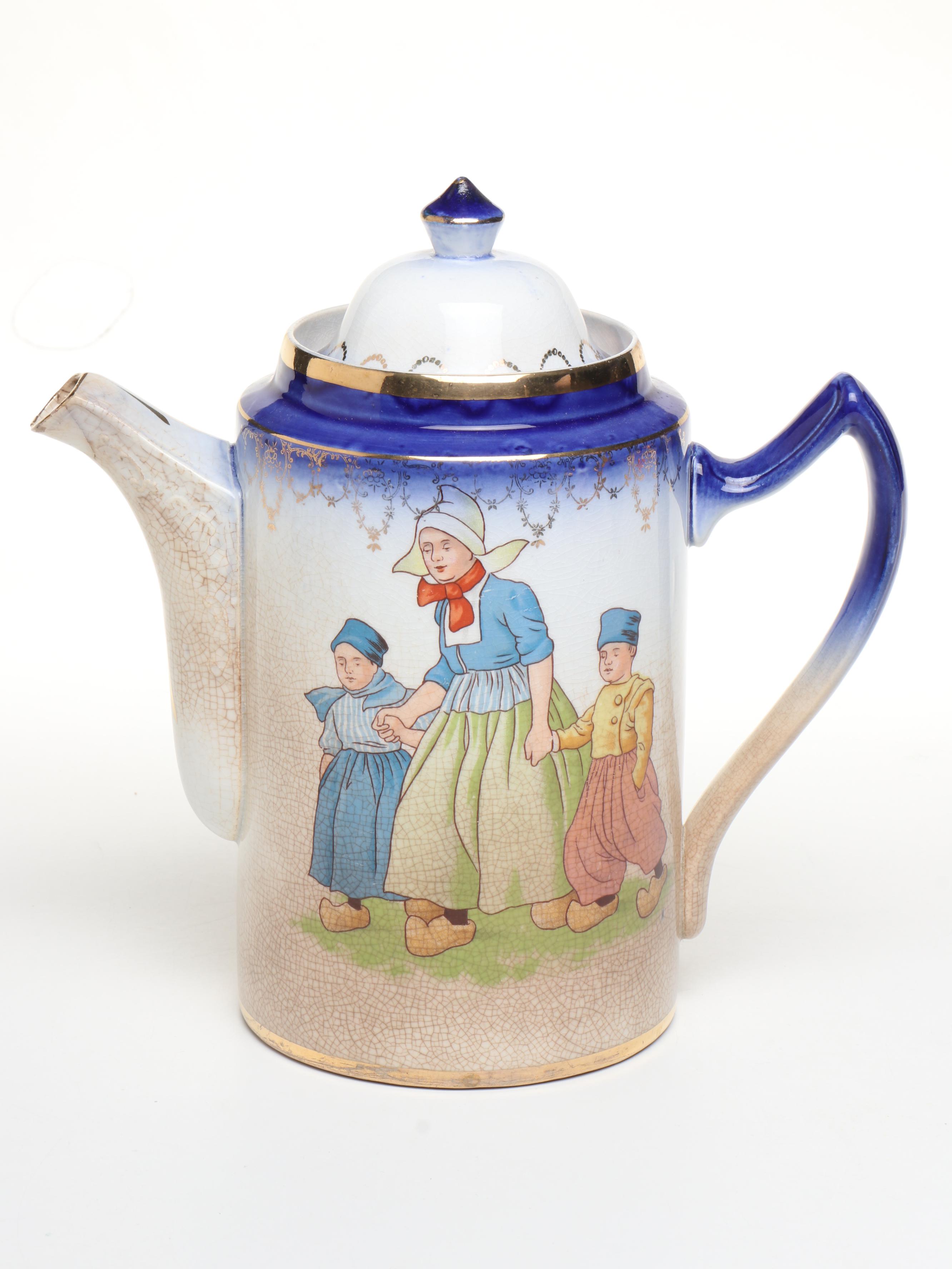 Sterling China Flow Blue Border Ceramic Dutch Family Coffee Set