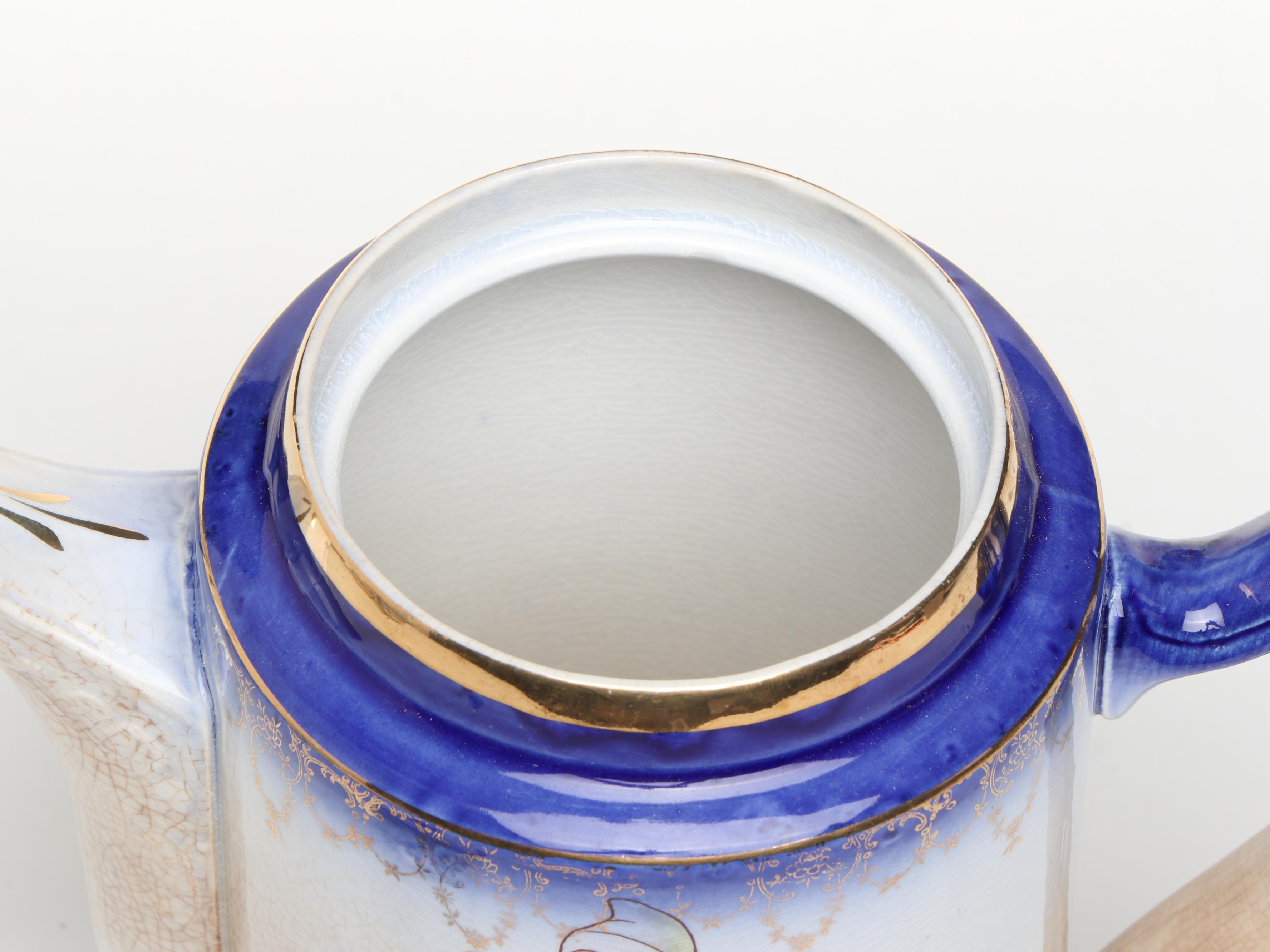 Sterling China Flow Blue Border Ceramic Dutch Family Coffee Set