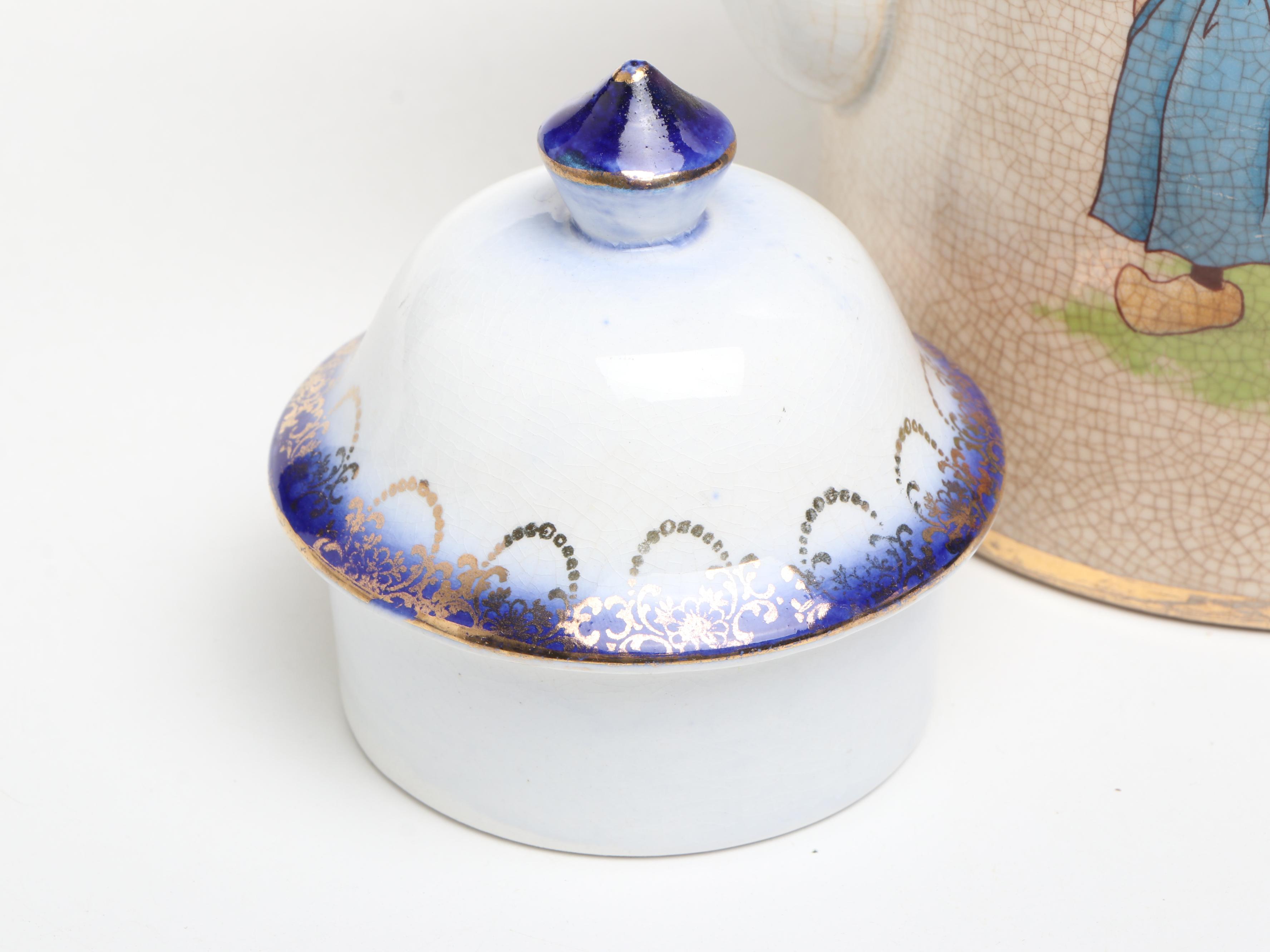 Sterling China Flow Blue Border Ceramic Dutch Family Coffee Set