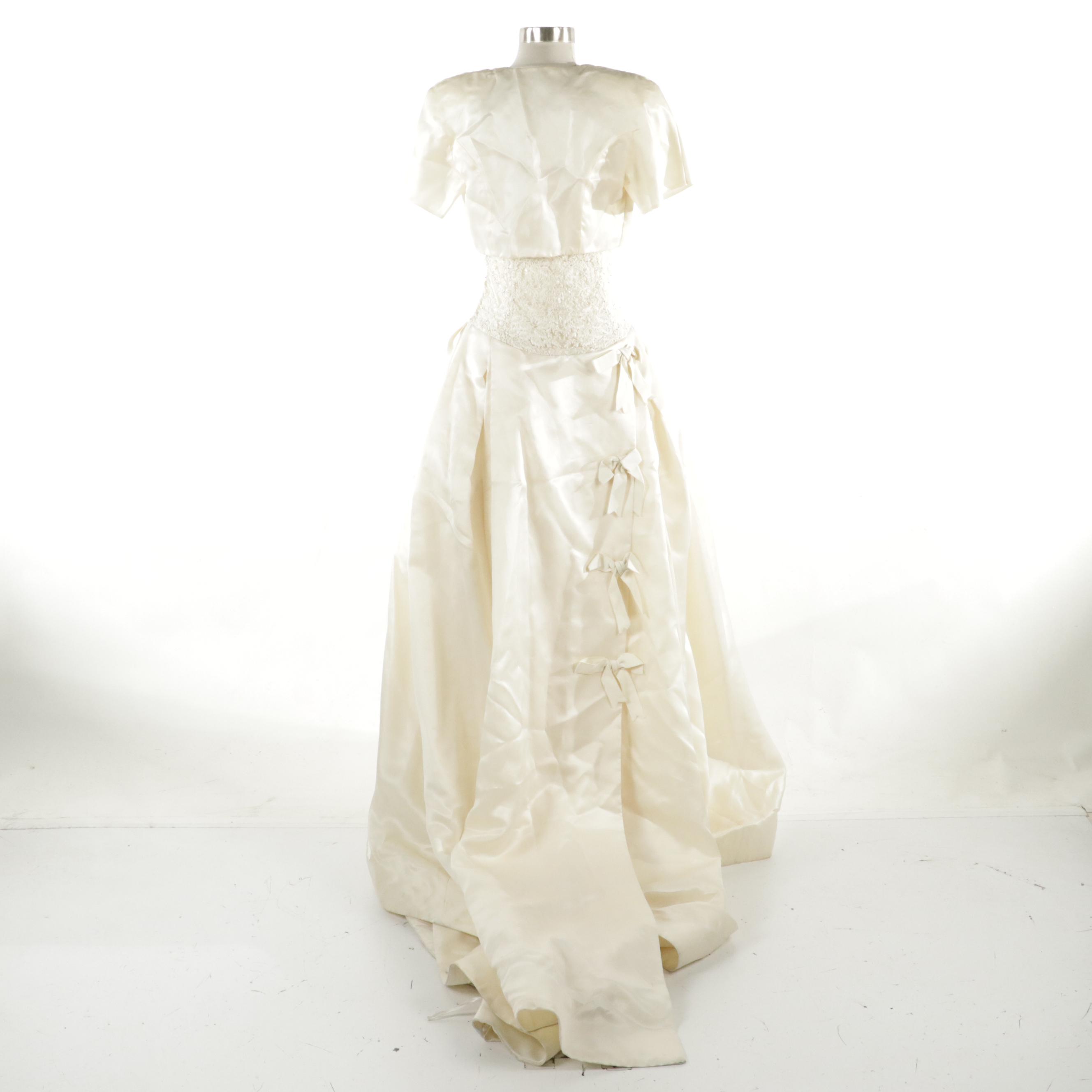 Strapless Crystal/Bead Lace Bodice Cathedral Train Satin Wedding Gown