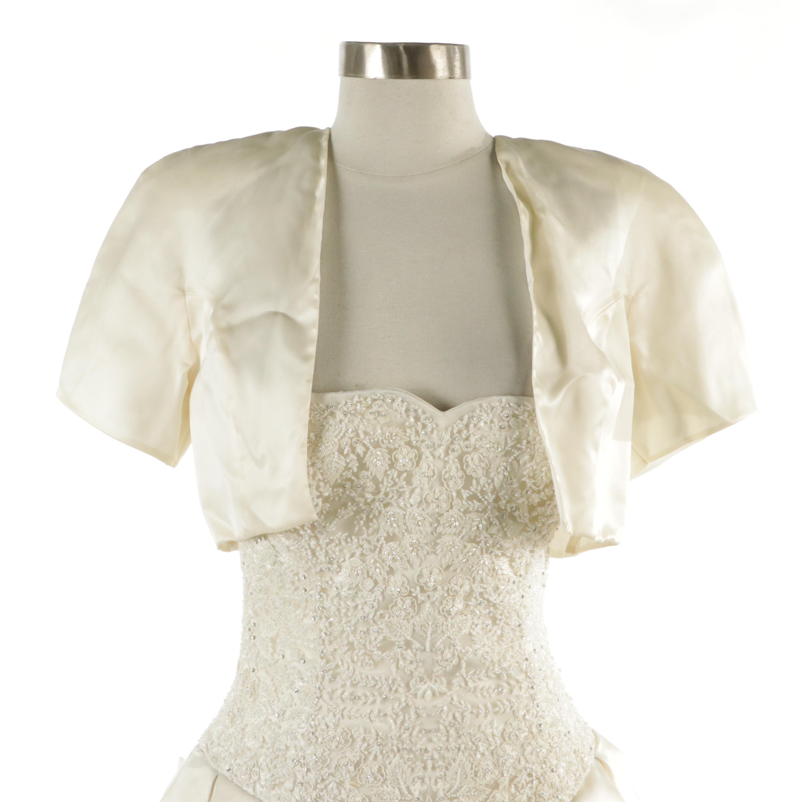 Strapless Crystal/Bead Lace Bodice Cathedral Train Satin Wedding Gown