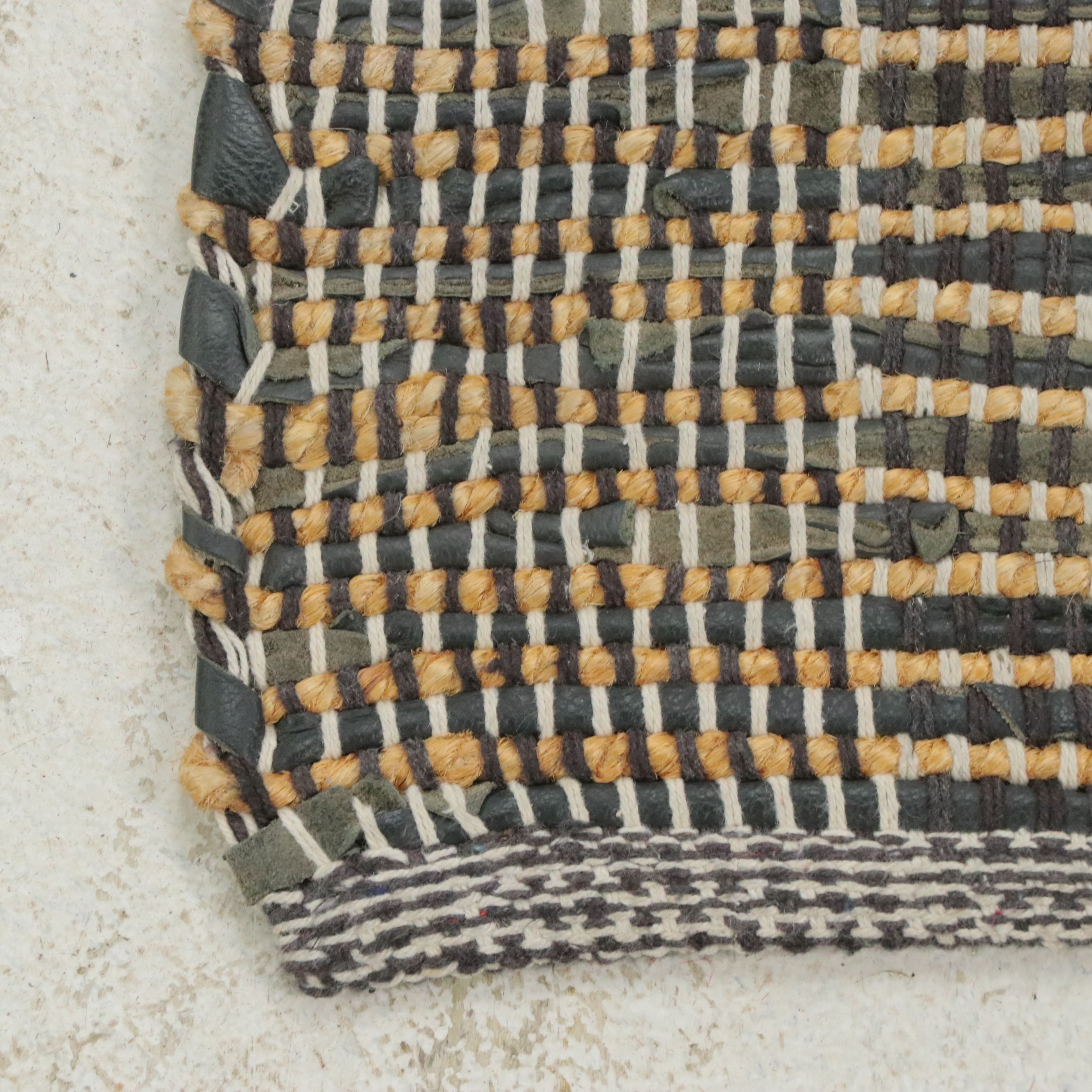 1'9 x 3' Handwoven Mixed Fiber Striped Check Accent Rug