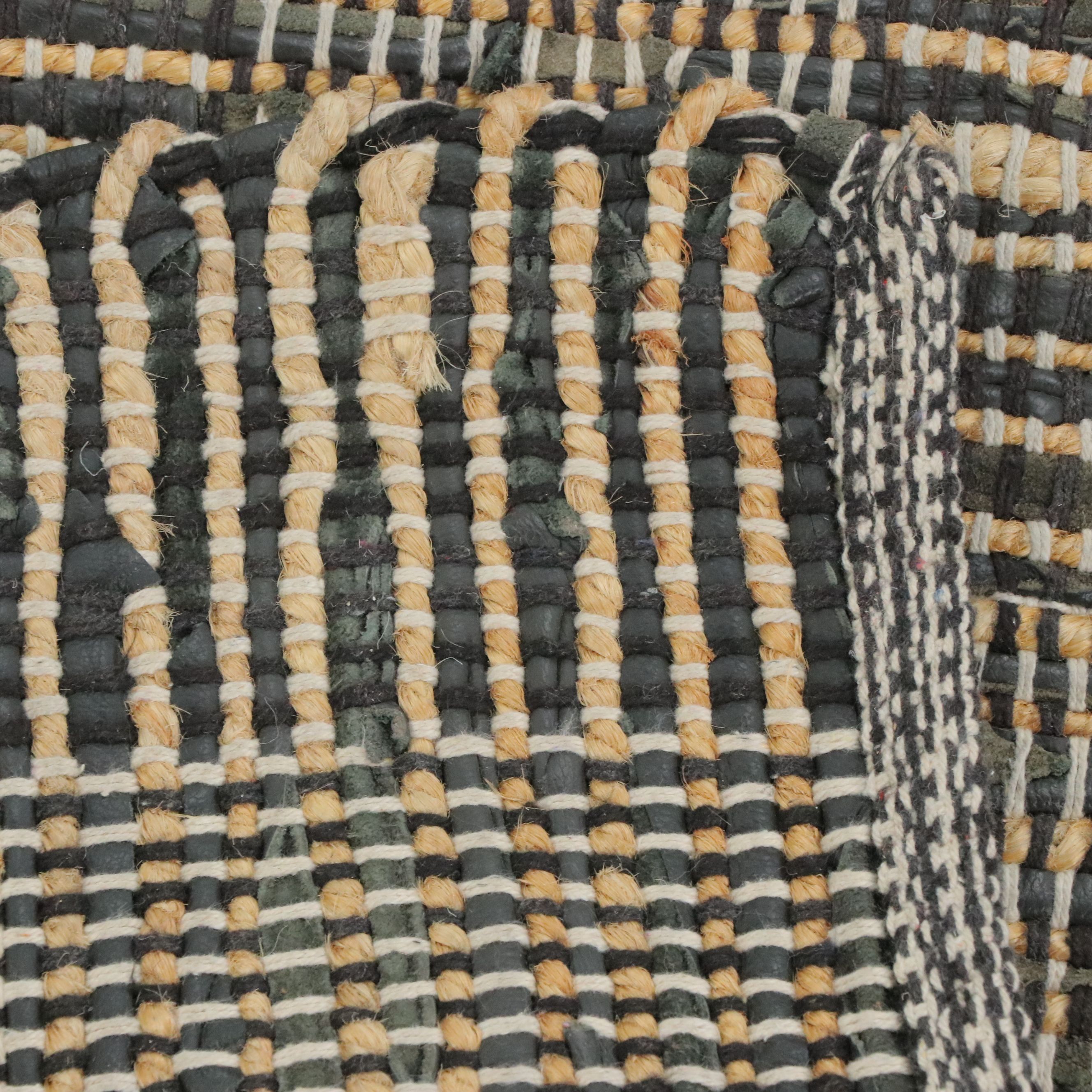 1'9 x 3' Handwoven Mixed Fiber Striped Check Accent Rug