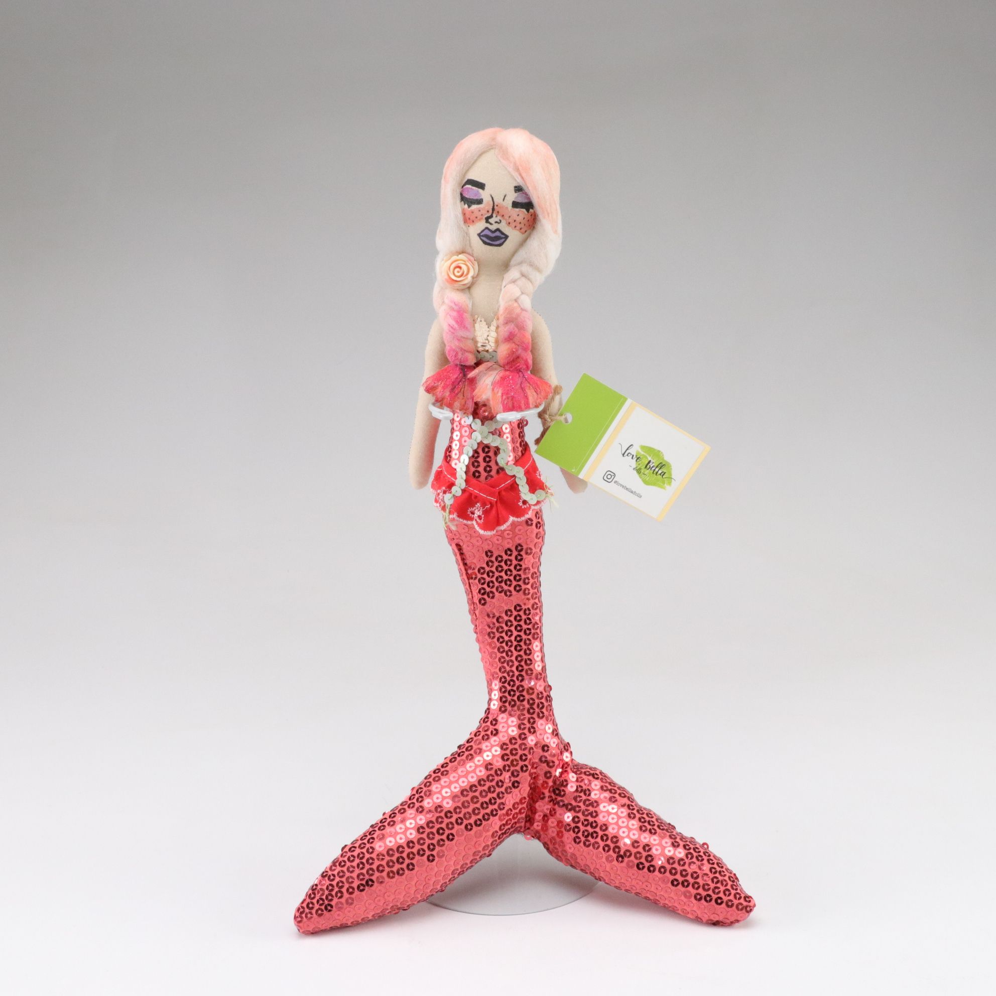 Hand-Made Sequin Coral Pink Mermaid Doll by Love Bella Dolls