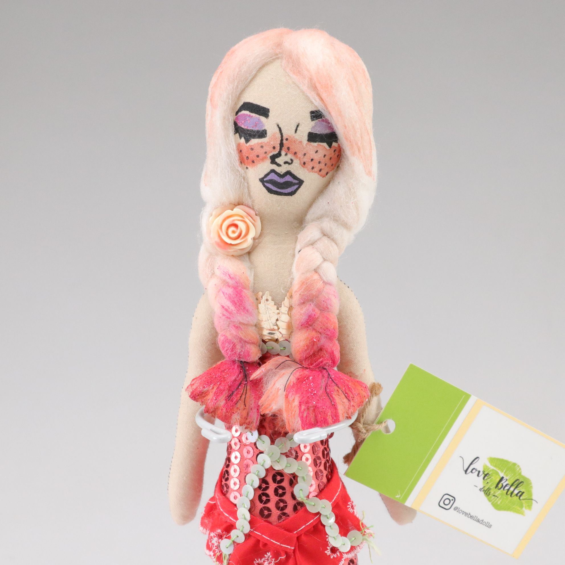 Hand-Made Sequin Coral Pink Mermaid Doll by Love Bella Dolls