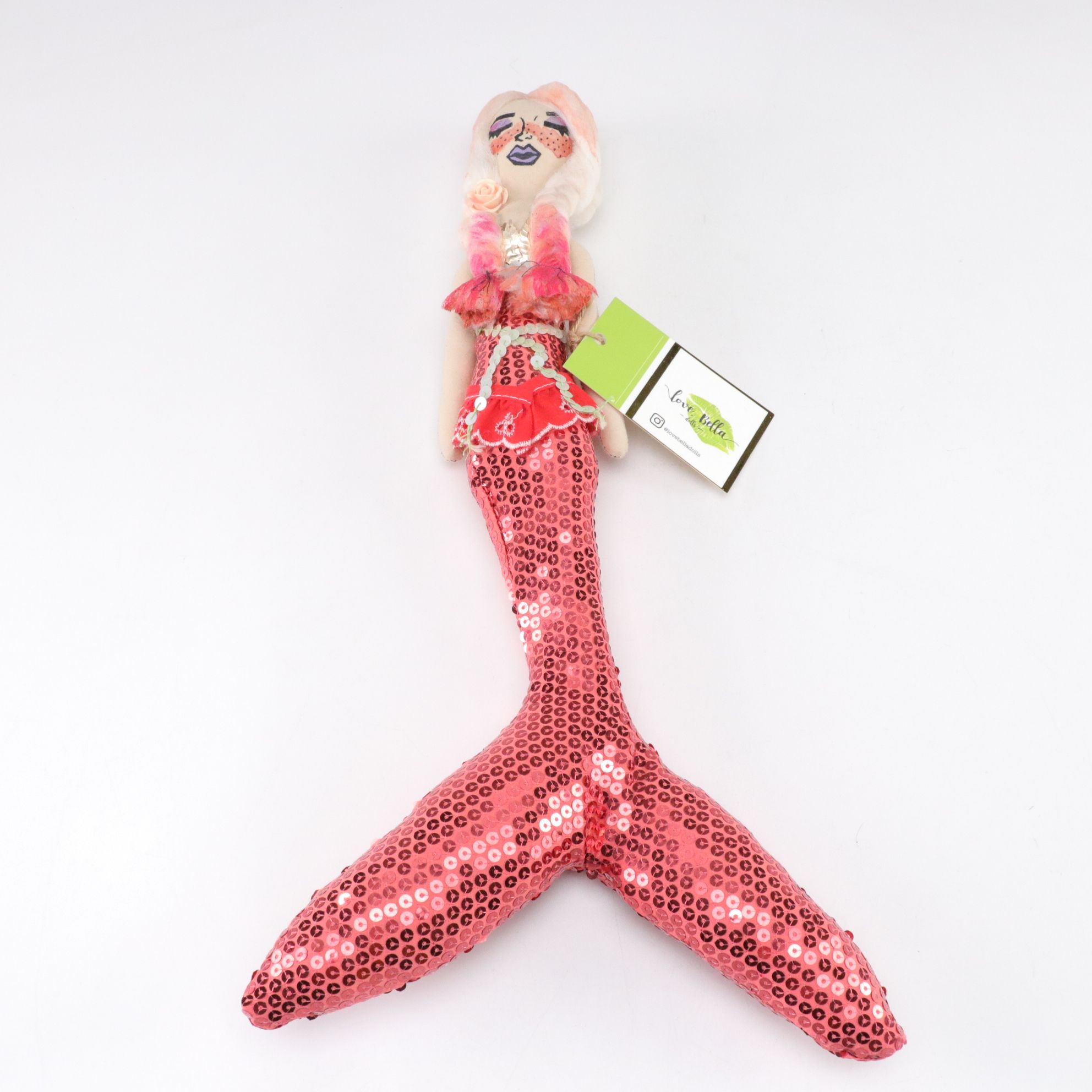 Hand-Made Sequin Coral Pink Mermaid Doll by Love Bella Dolls