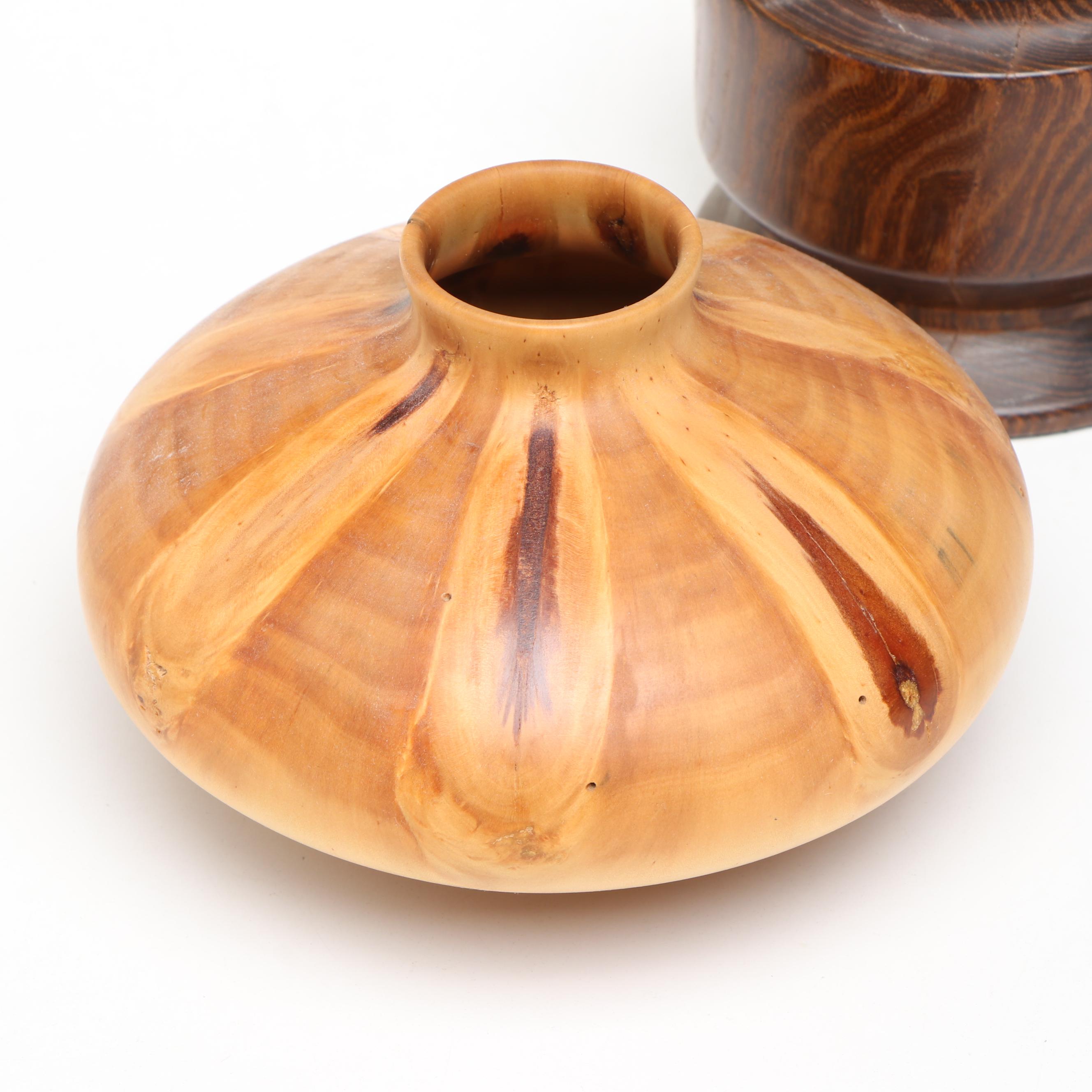 Turned Wood and Segmented Walnut Lidded Pedestal Bowl with Vase