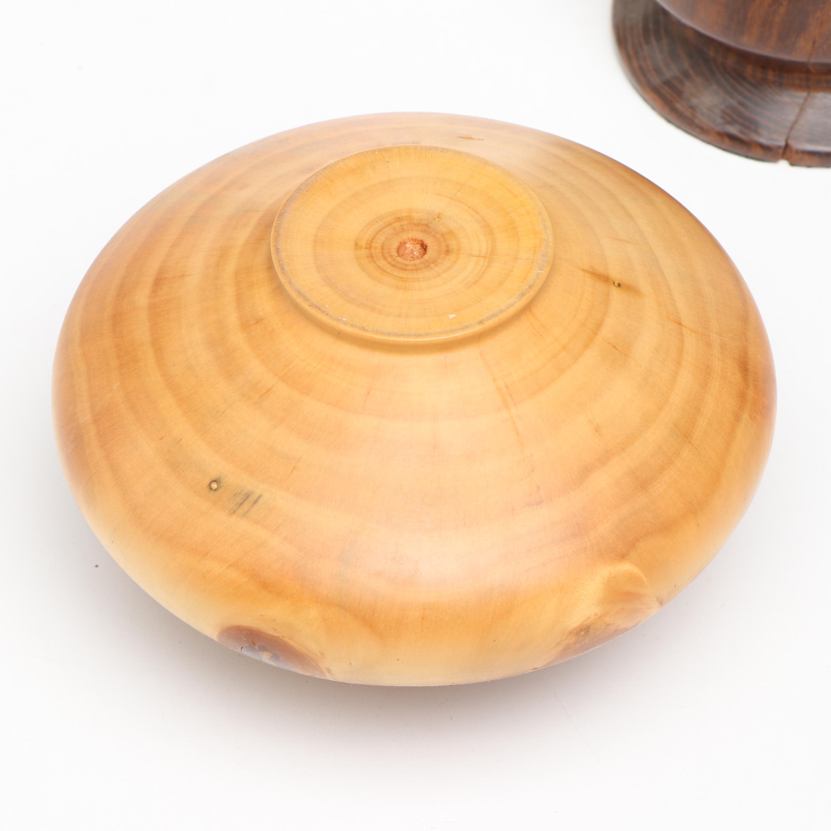 Turned Wood and Segmented Walnut Lidded Pedestal Bowl with Vase