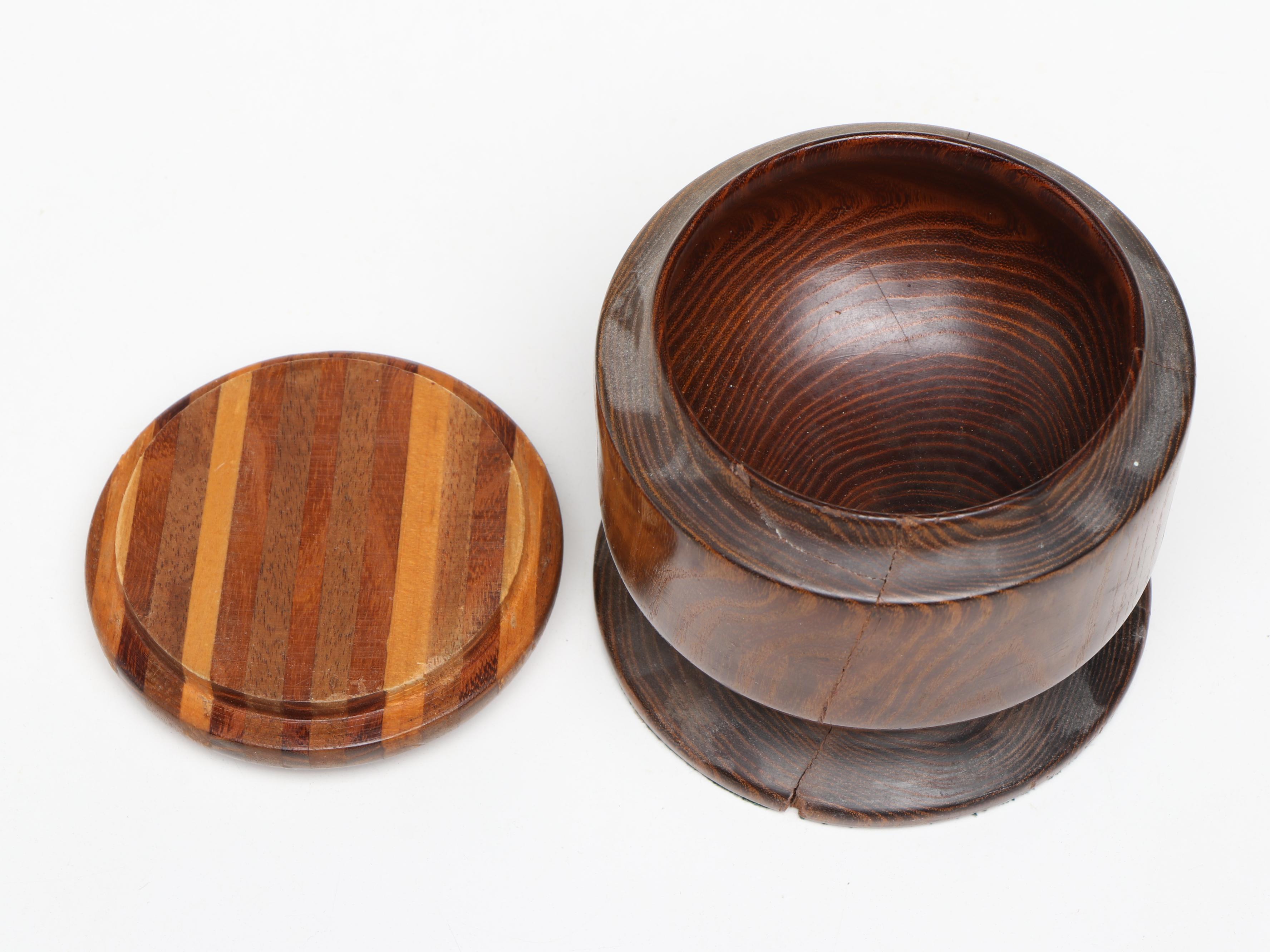 Turned Wood and Segmented Walnut Lidded Pedestal Bowl with Vase