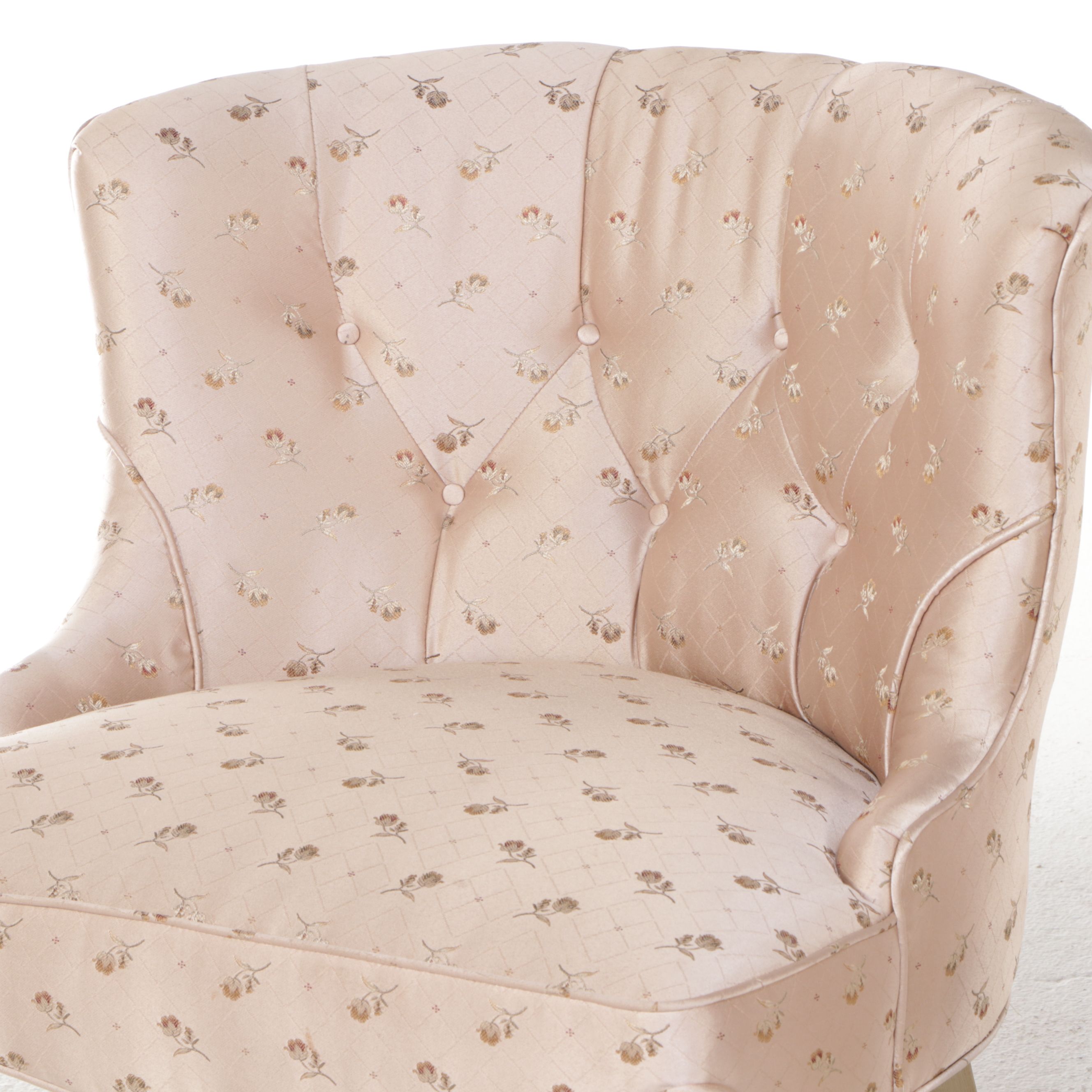 Pair of French Provincial Style Button-Tufted Floral Fabric Boudoir Chairs