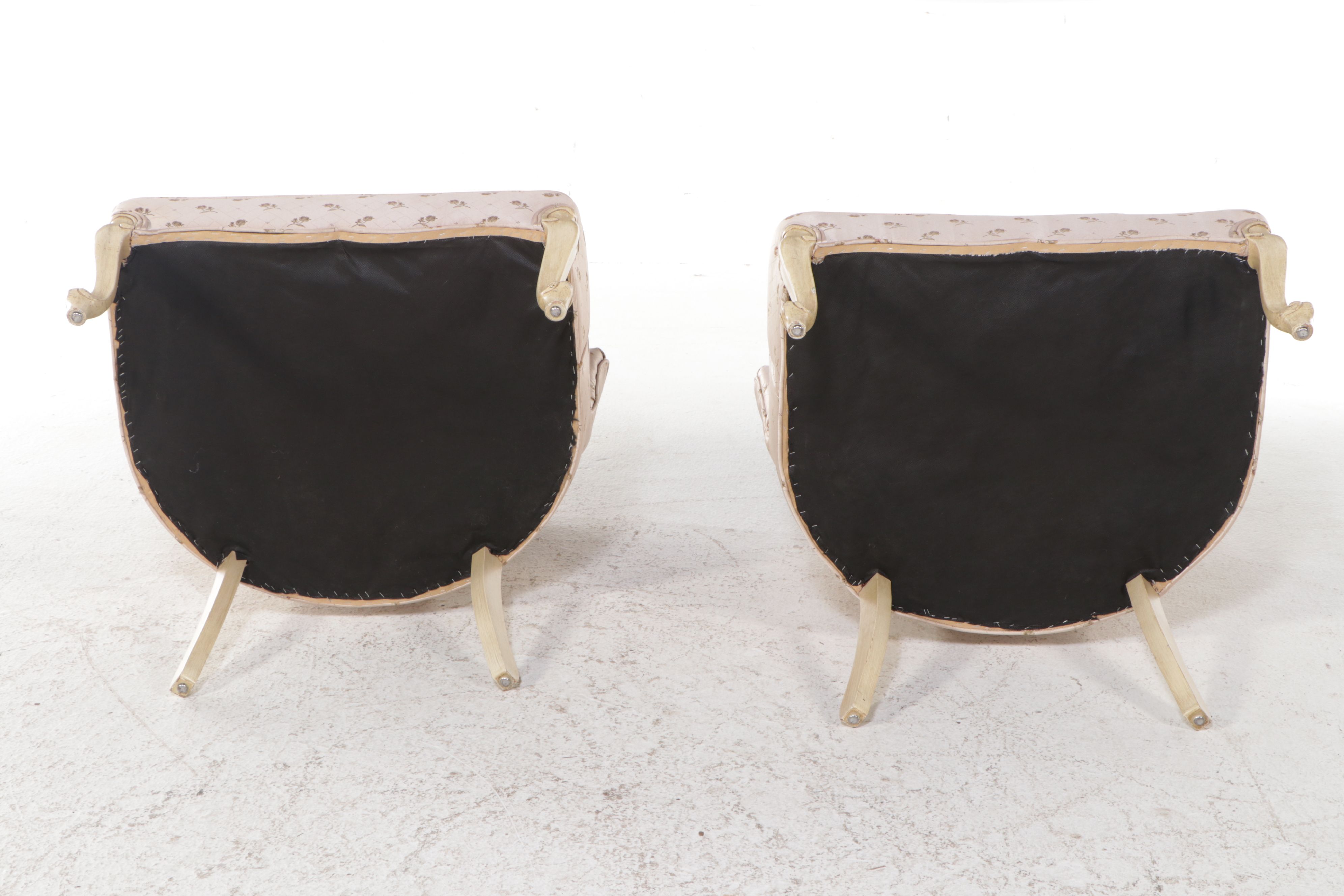 Pair of French Provincial Style Button-Tufted Floral Fabric Boudoir Chairs