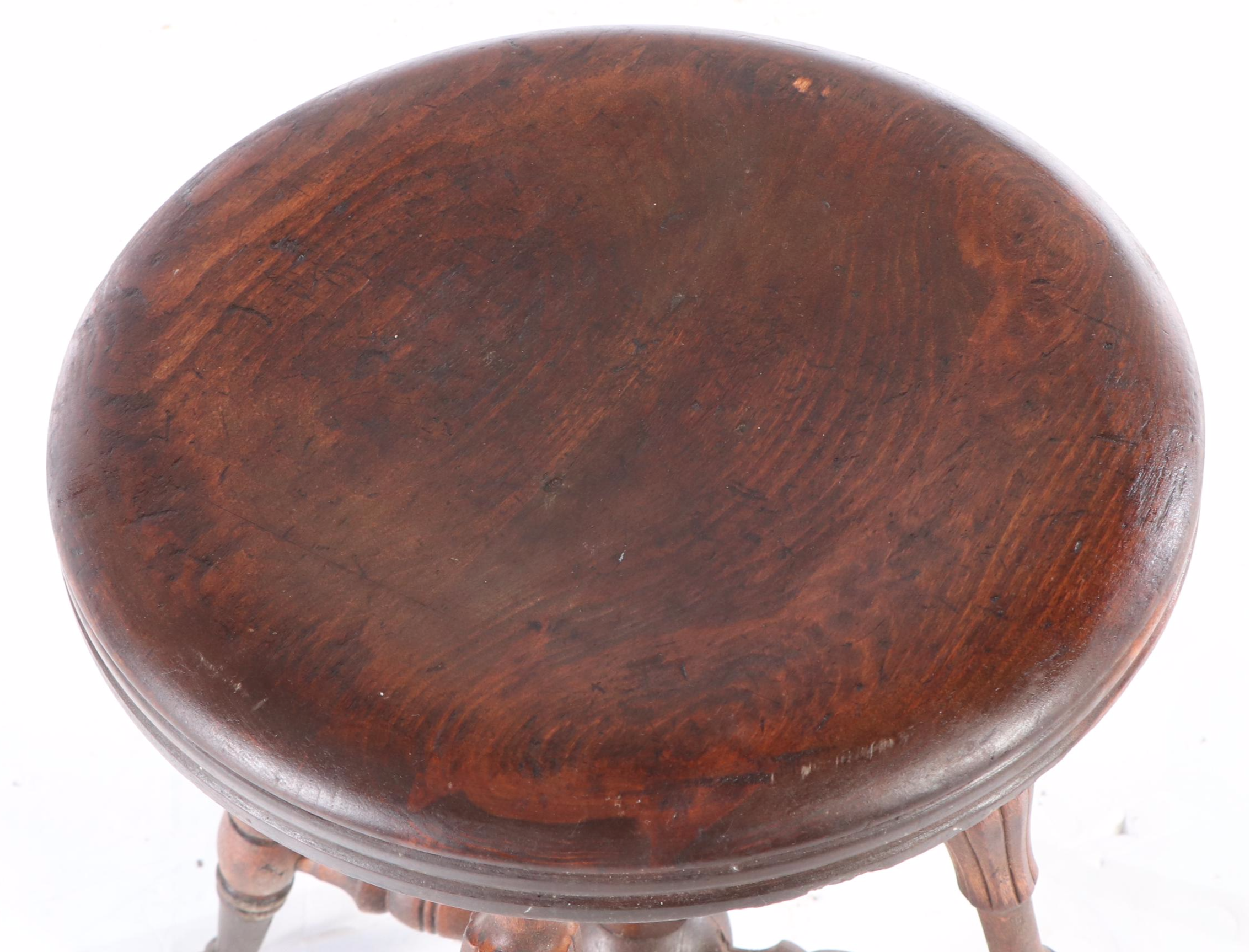 Victorian Carved Oak Piano Stool with Claw Feet