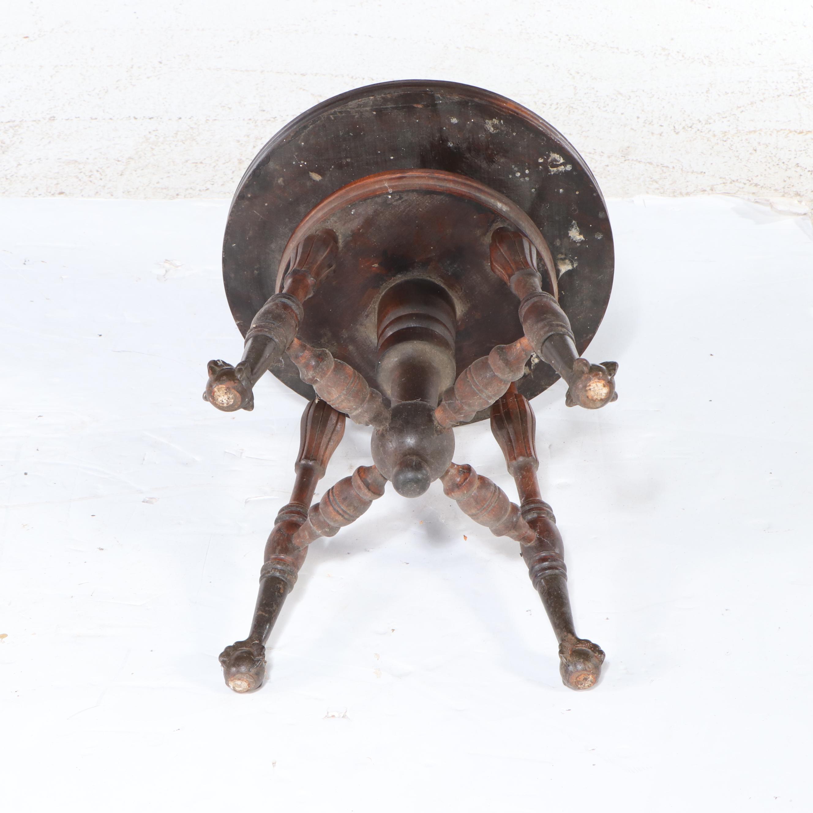 Victorian Carved Oak Piano Stool with Claw Feet