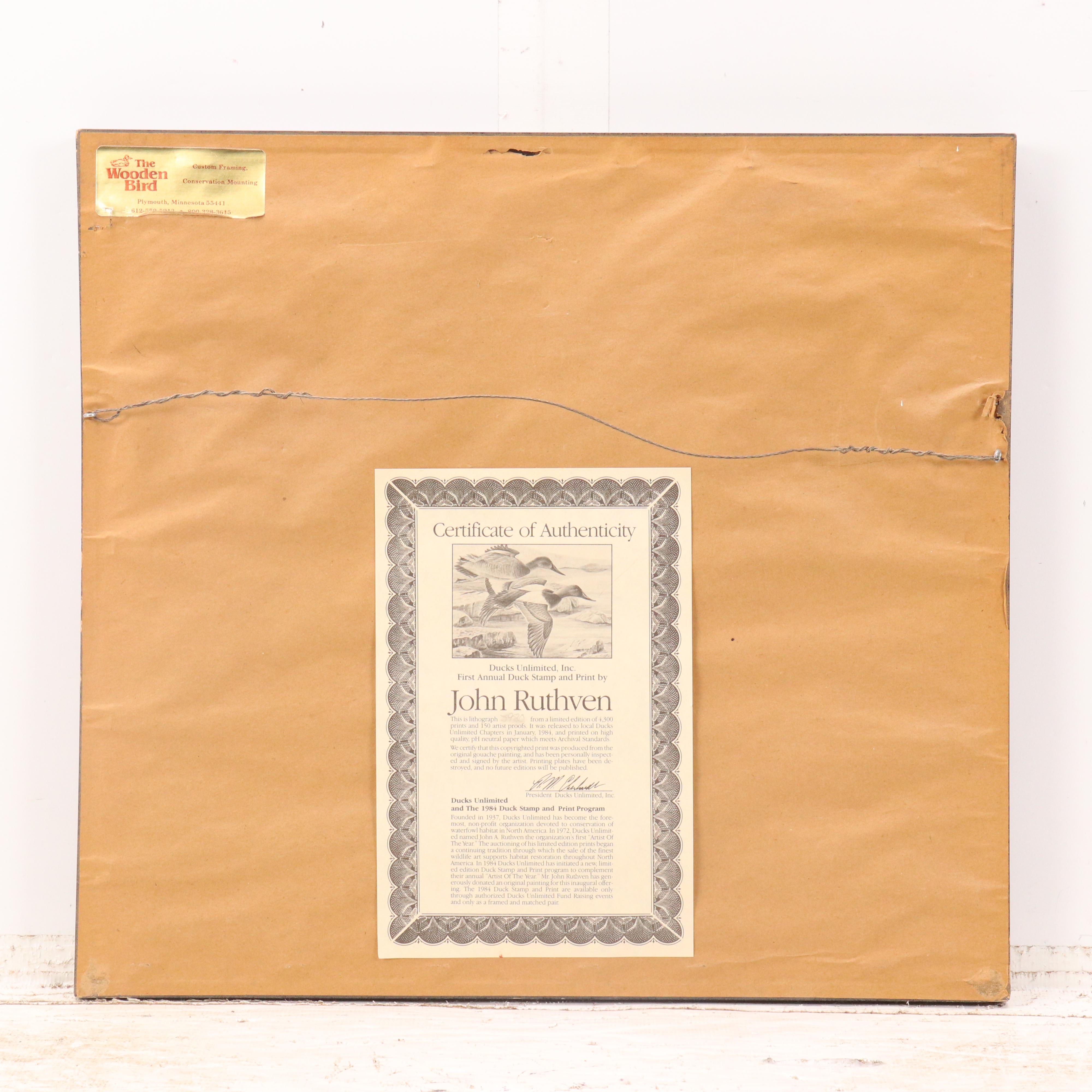 John Ruthven Offset Lithograph with Stamp "Ducks Unlimited," 1984
