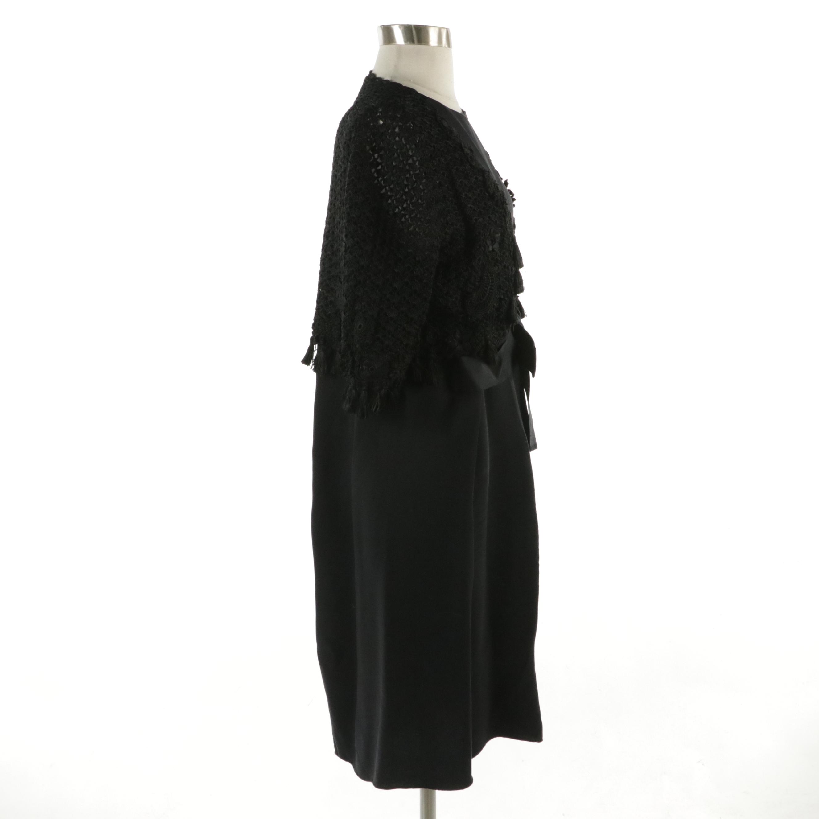 Oscar de la Renta Silk Sleeveless Dress and Silk Crochet Lace Tasseled Bolero