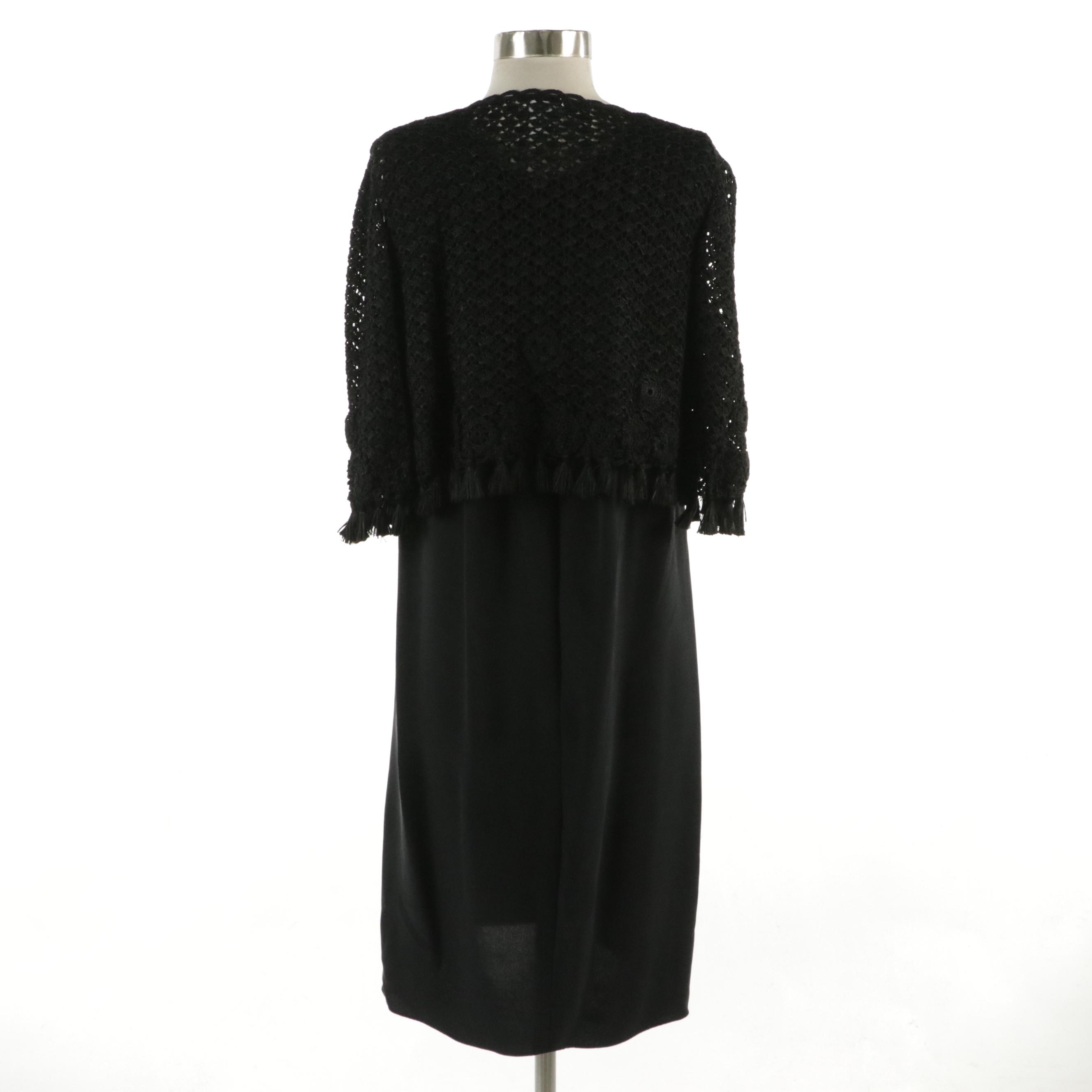 Oscar de la Renta Silk Sleeveless Dress and Silk Crochet Lace Tasseled Bolero