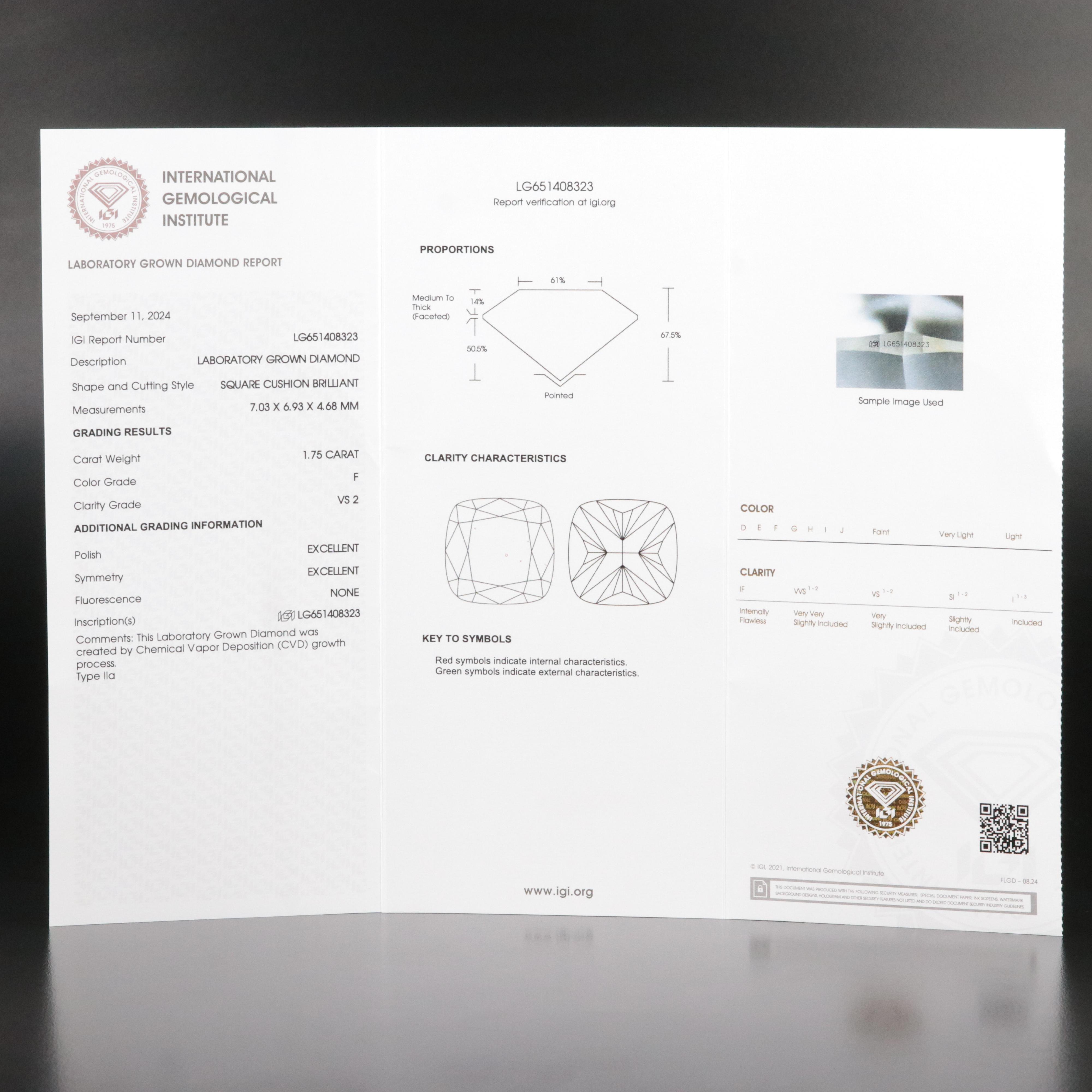 Loose 1.75 CT Lab Grown Diamond with IGI Report
