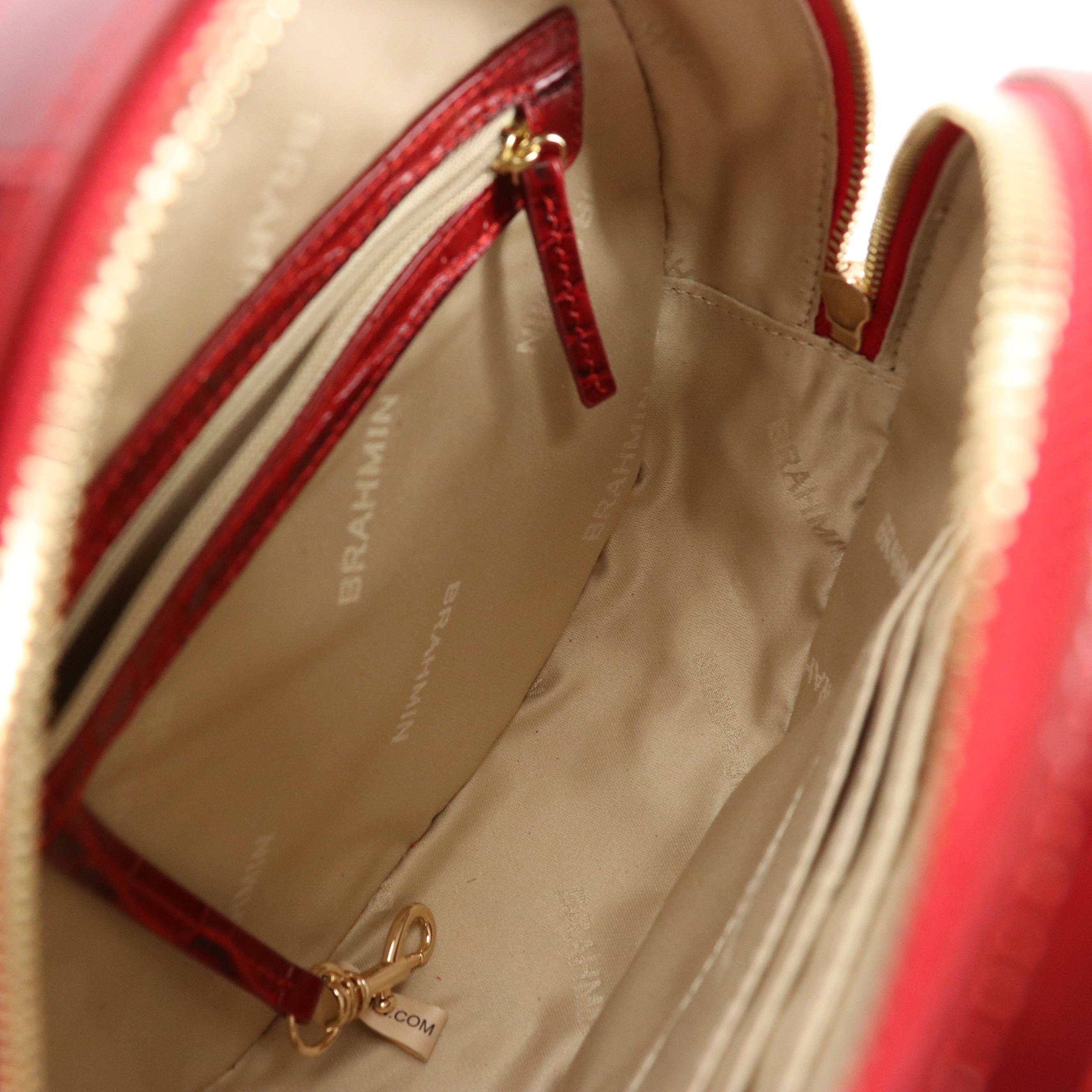 Brahmin "Lane Kirkin" Two-Way Bag in Red Embroidered Suede and Embossed Leather