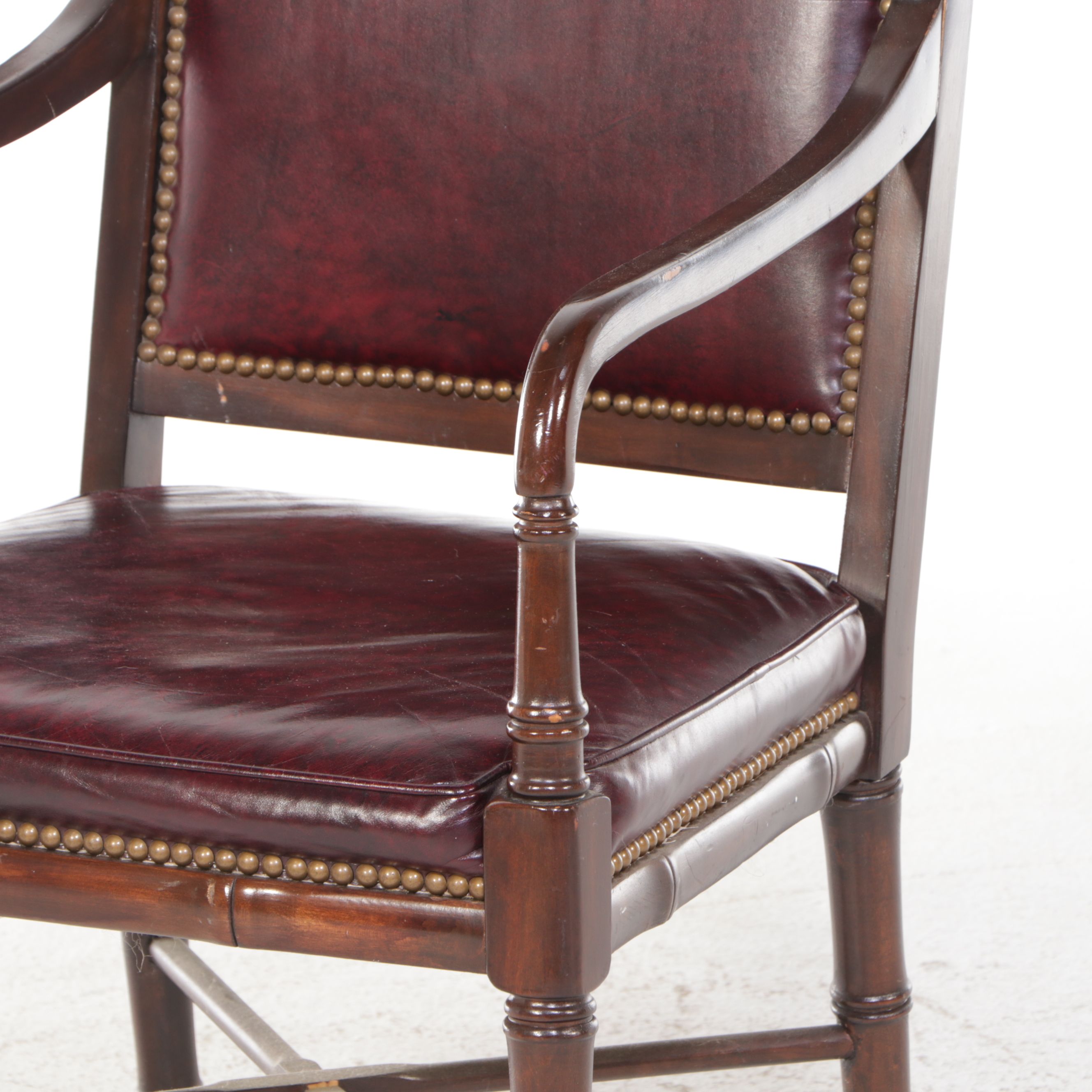 Regency Style Leather Upholstered Mahogany Armchair, Late 20th Century