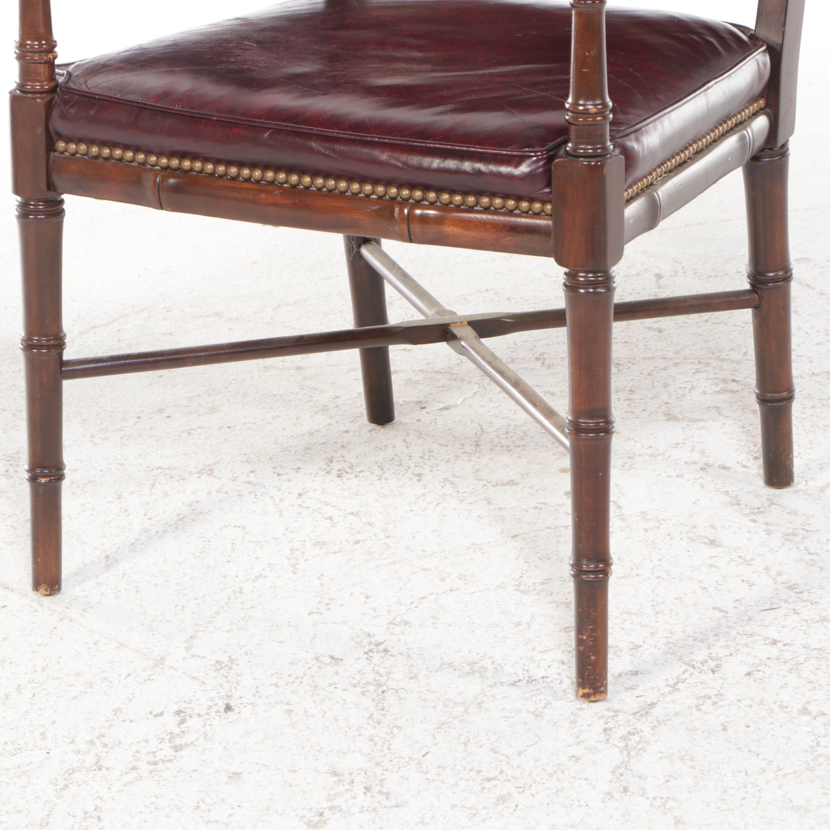 Regency Style Leather Upholstered Mahogany Armchair, Late 20th Century
