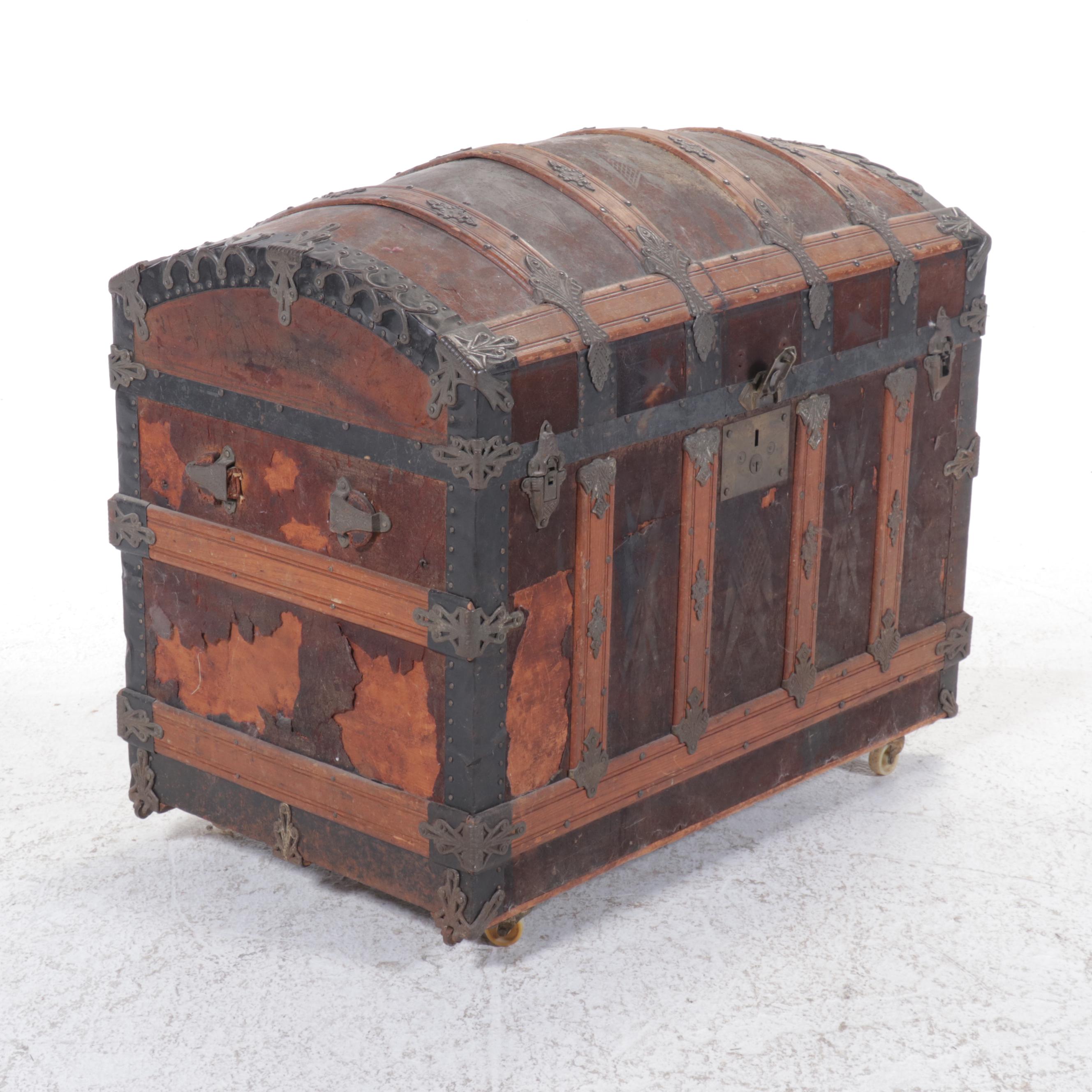 Victorian Metal Bound Dome Top Trunk, 19th Century