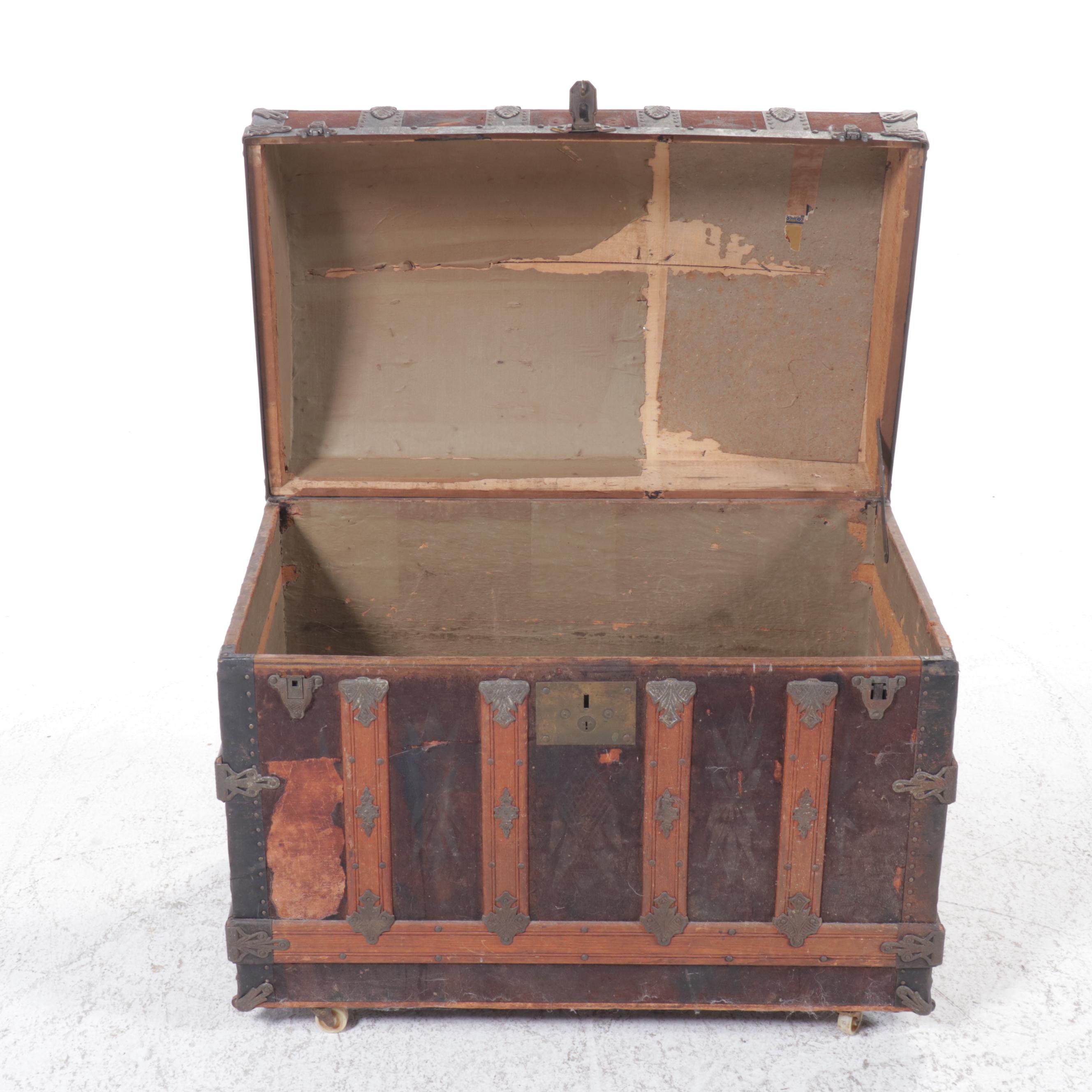 Victorian Metal Bound Dome Top Trunk, 19th Century