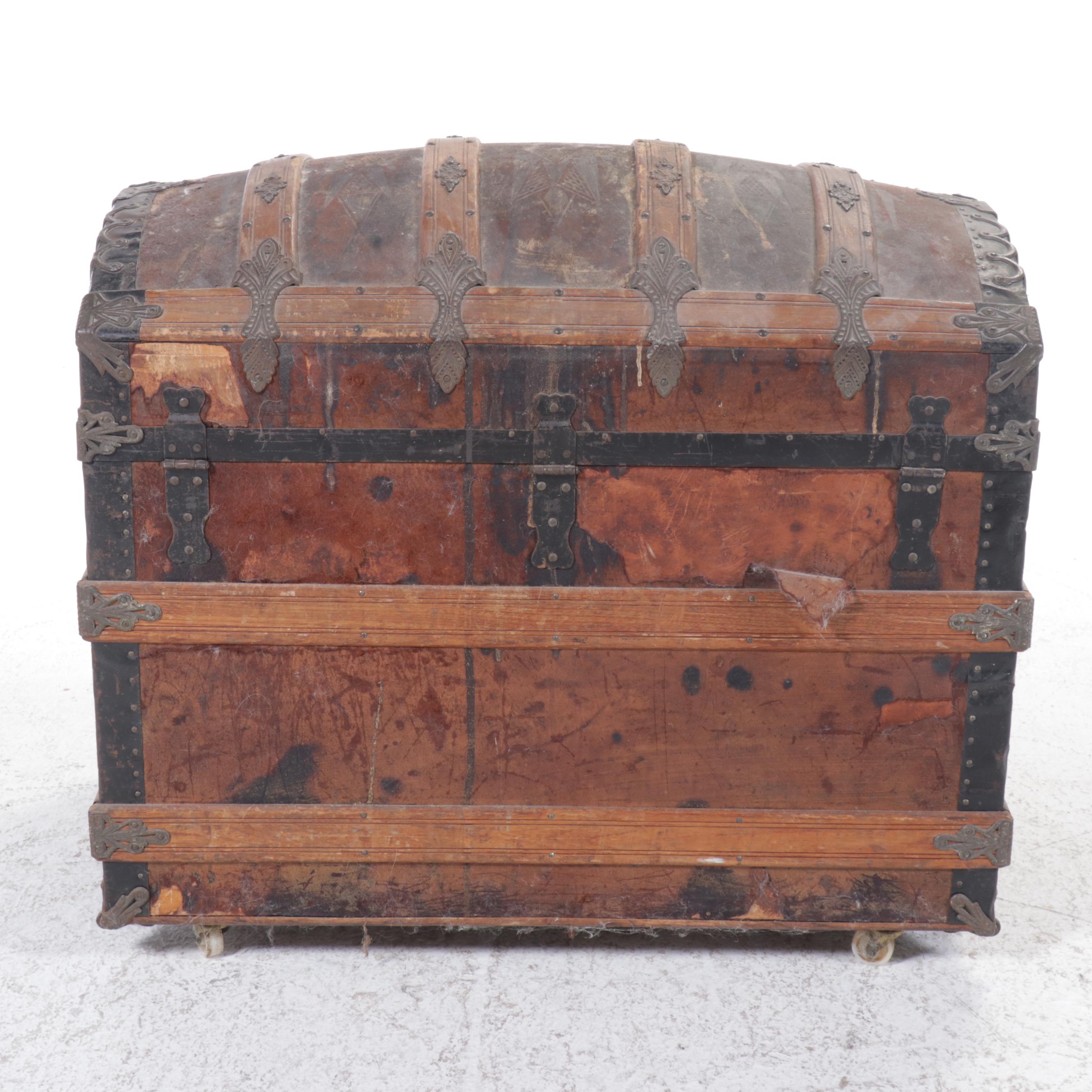 Victorian Metal Bound Dome Top Trunk, 19th Century