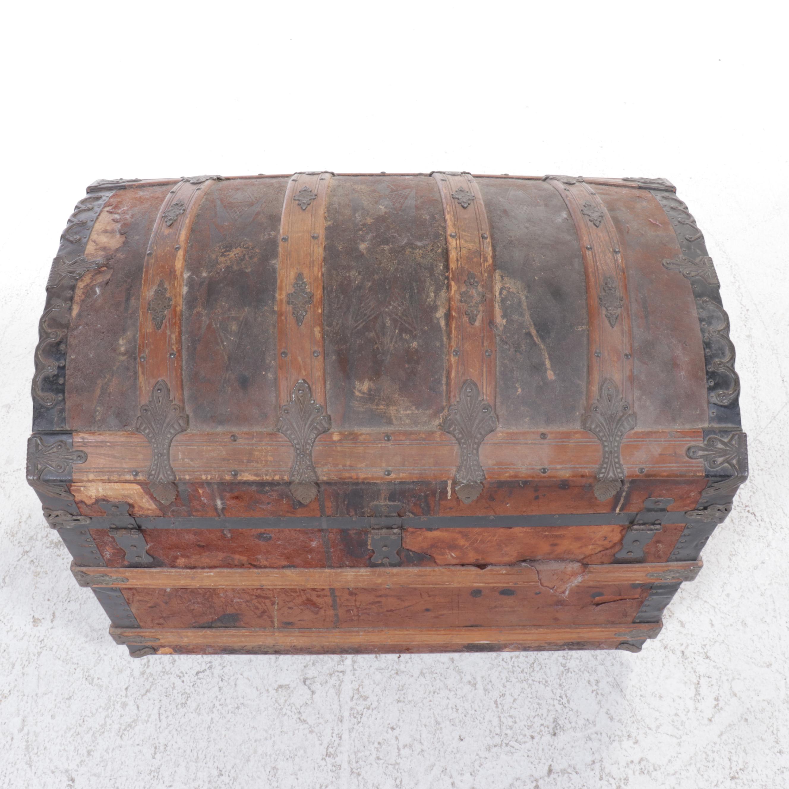 Victorian Metal Bound Dome Top Trunk, 19th Century