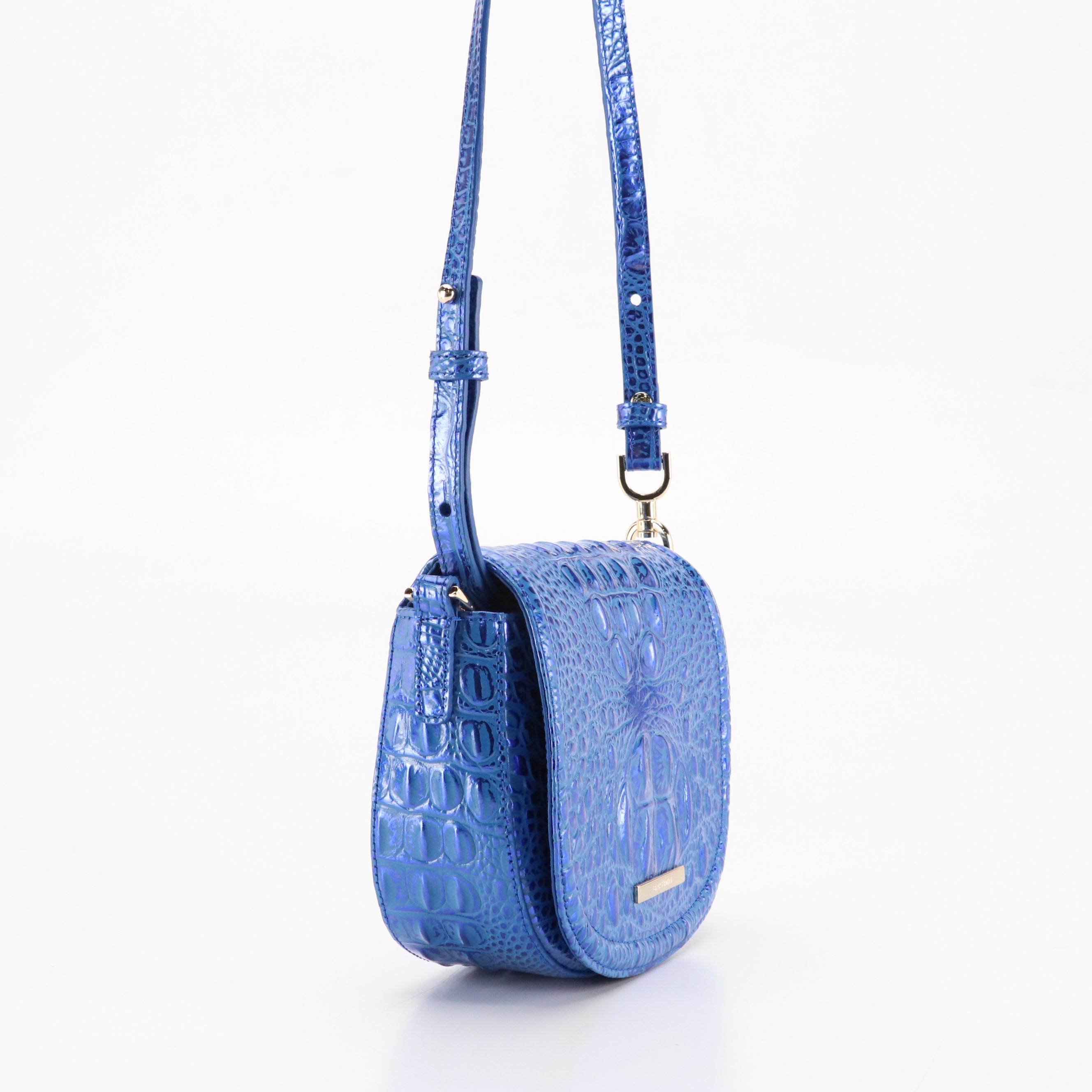 Brahmin Briar Crossbody Satchel in Cobalt Potion Melbourne Croc Leather