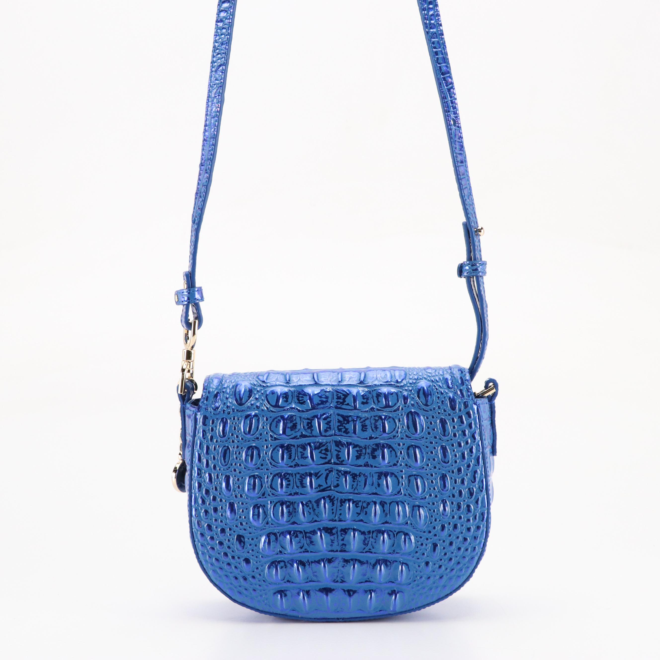 Brahmin Briar Crossbody Satchel in Cobalt Potion Melbourne Croc Leather