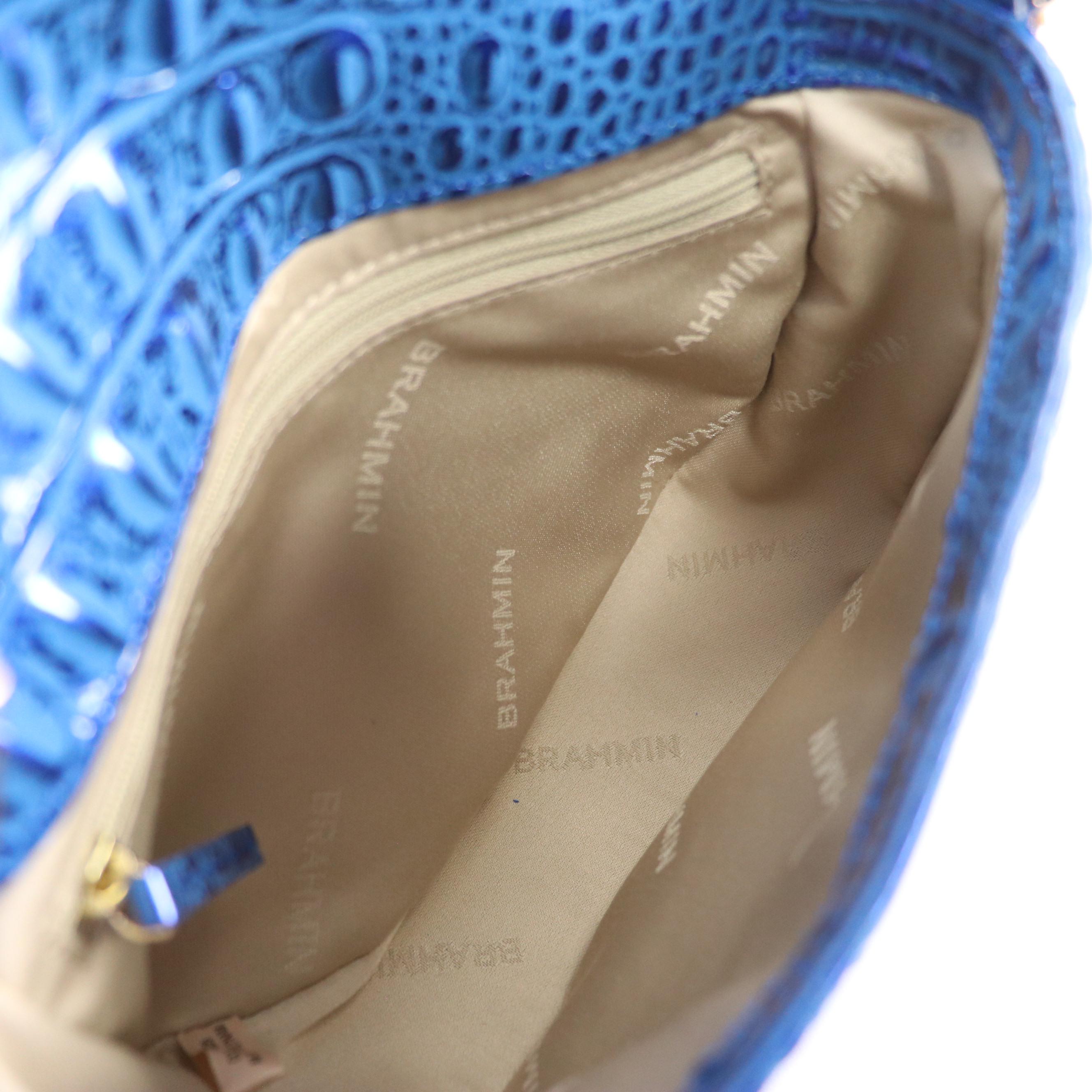 Brahmin Briar Crossbody Satchel in Cobalt Potion Melbourne Croc Leather