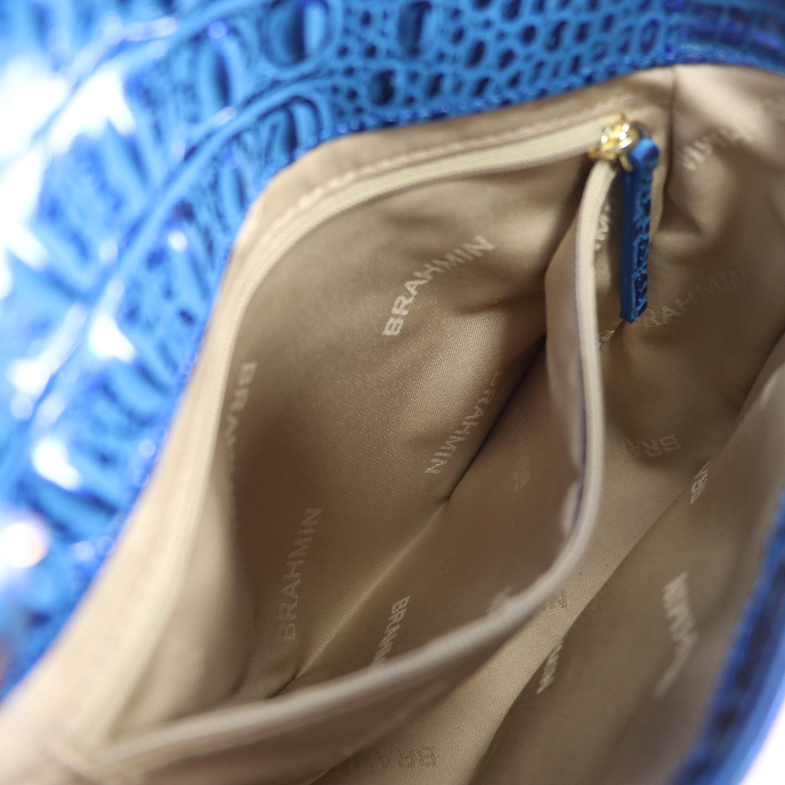 Brahmin Briar Crossbody Satchel in Cobalt Potion Melbourne Croc Leather