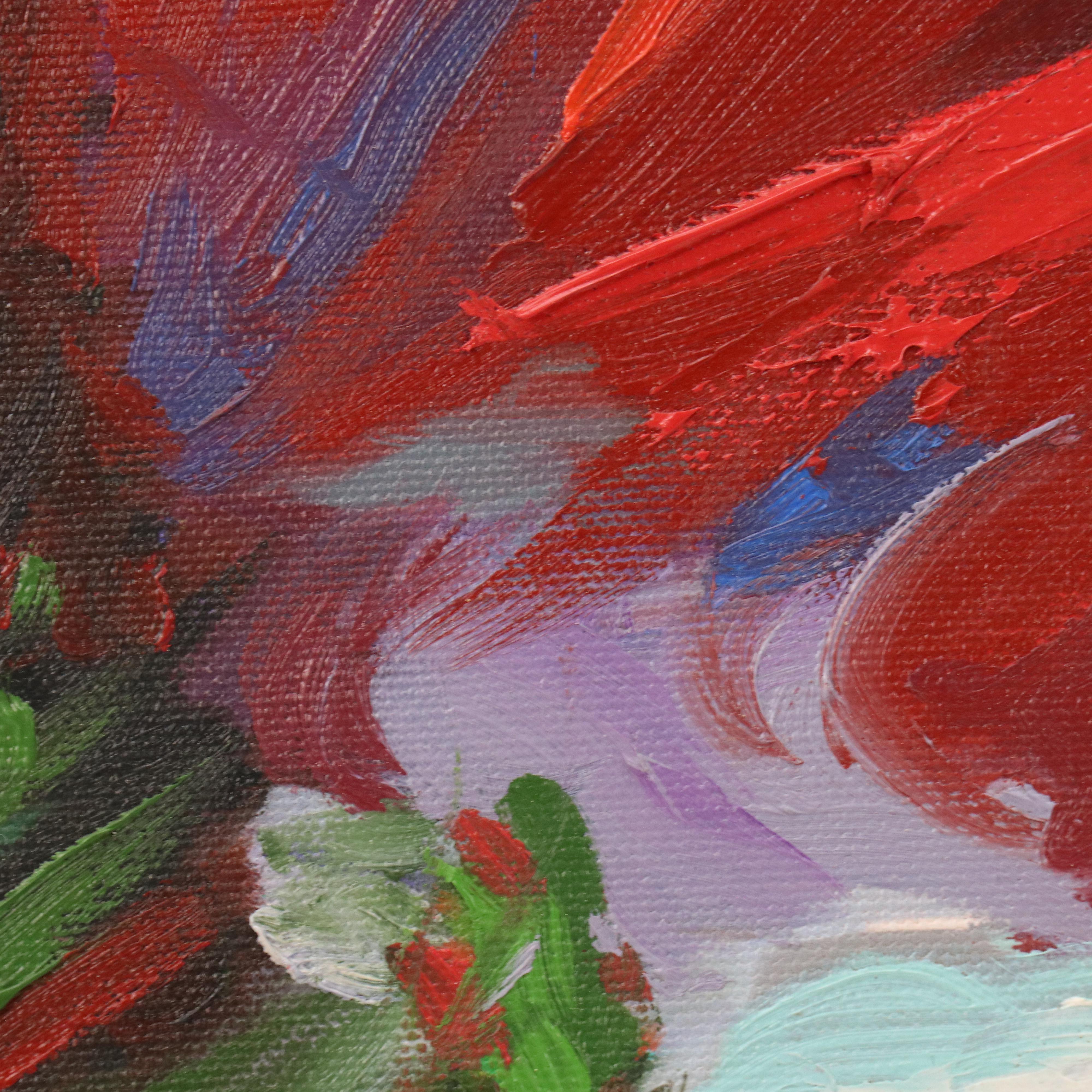 Redina Tili Landscape Acrylic Painting with Fence and Sparse Trees, 21st Century