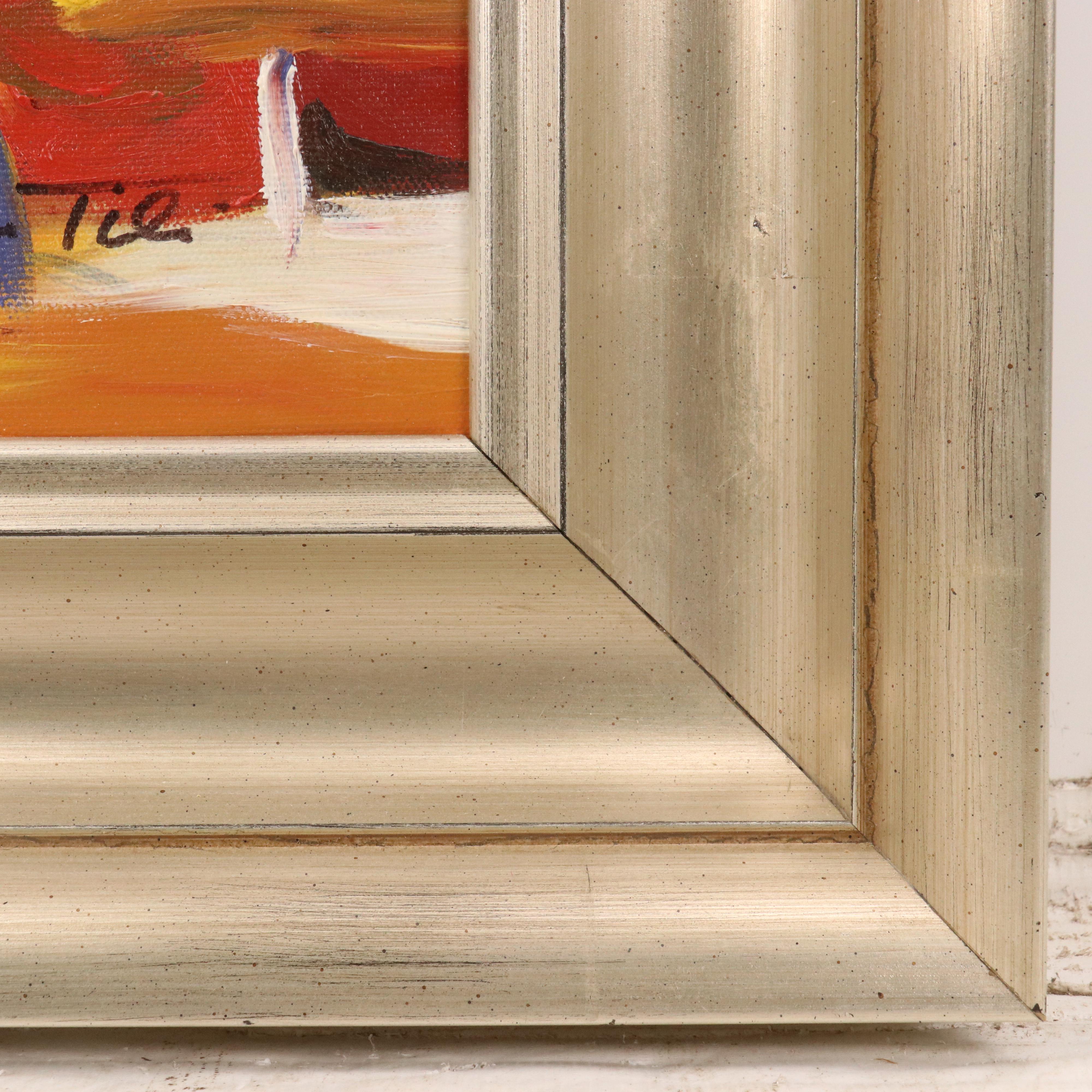 Redina Tili Landscape Acrylic Painting with Fence and Sparse Trees, 21st Century