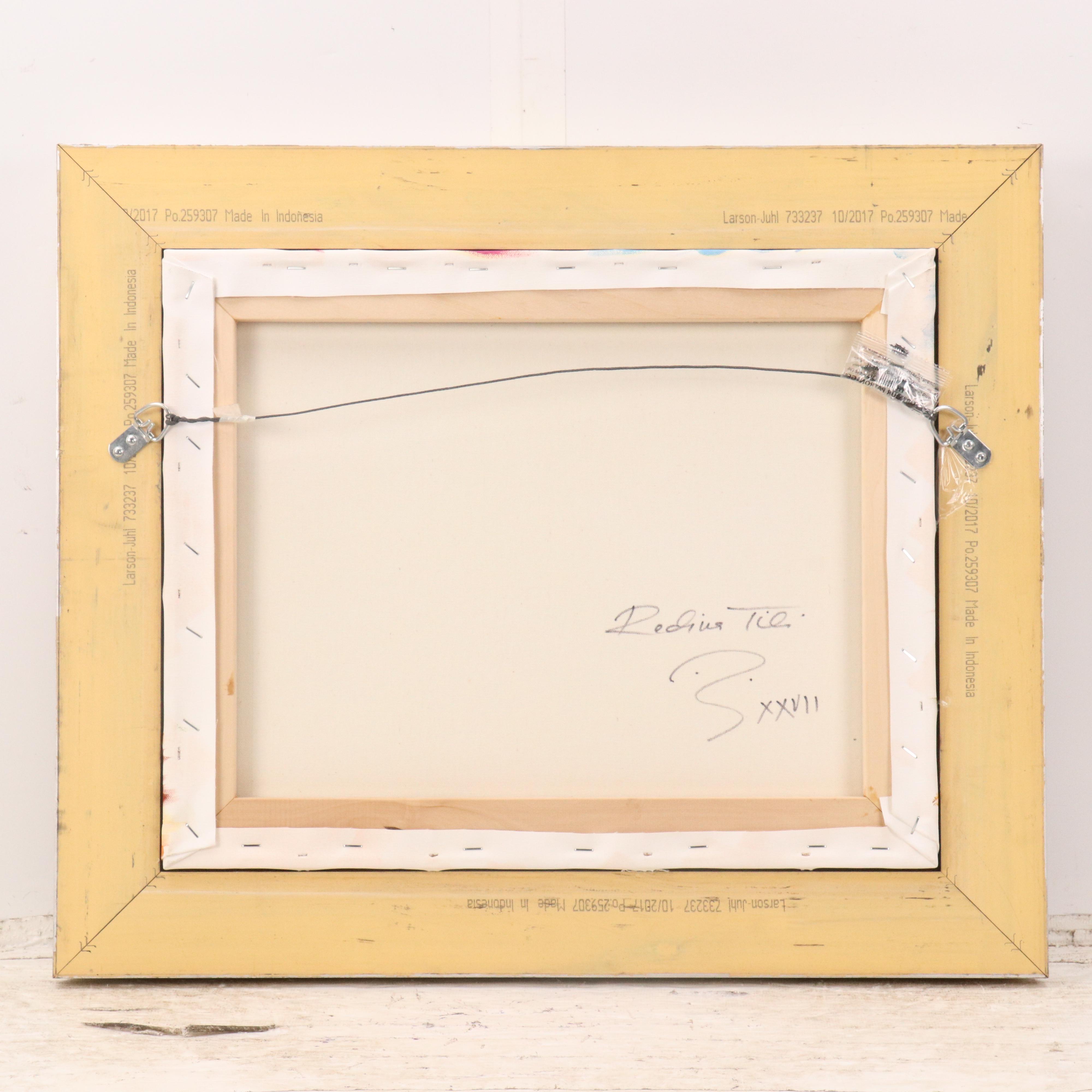 Redina Tili Landscape Acrylic Painting with Fence and Sparse Trees, 21st Century