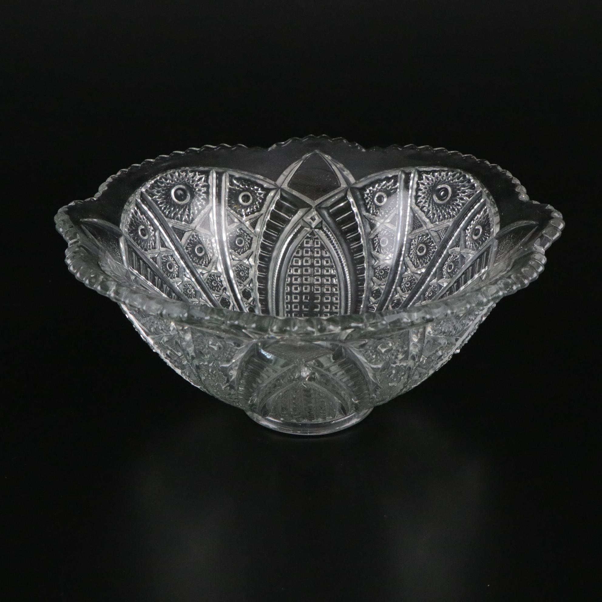 Indiana Glass "Daisy" Pressed Glass Punch Bowl with Tri-Footed and Oval Bowls