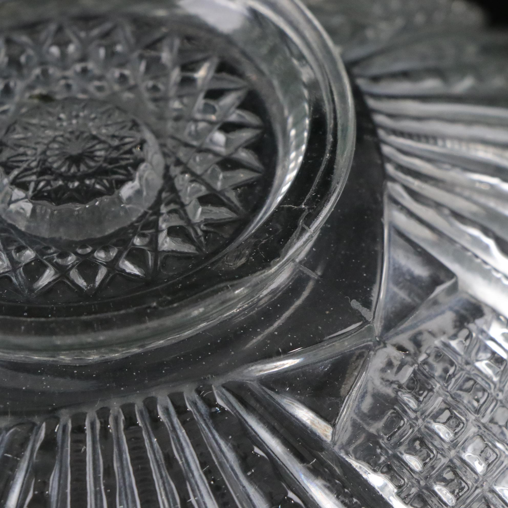 Indiana Glass "Daisy" Pressed Glass Punch Bowl with Tri-Footed and Oval Bowls