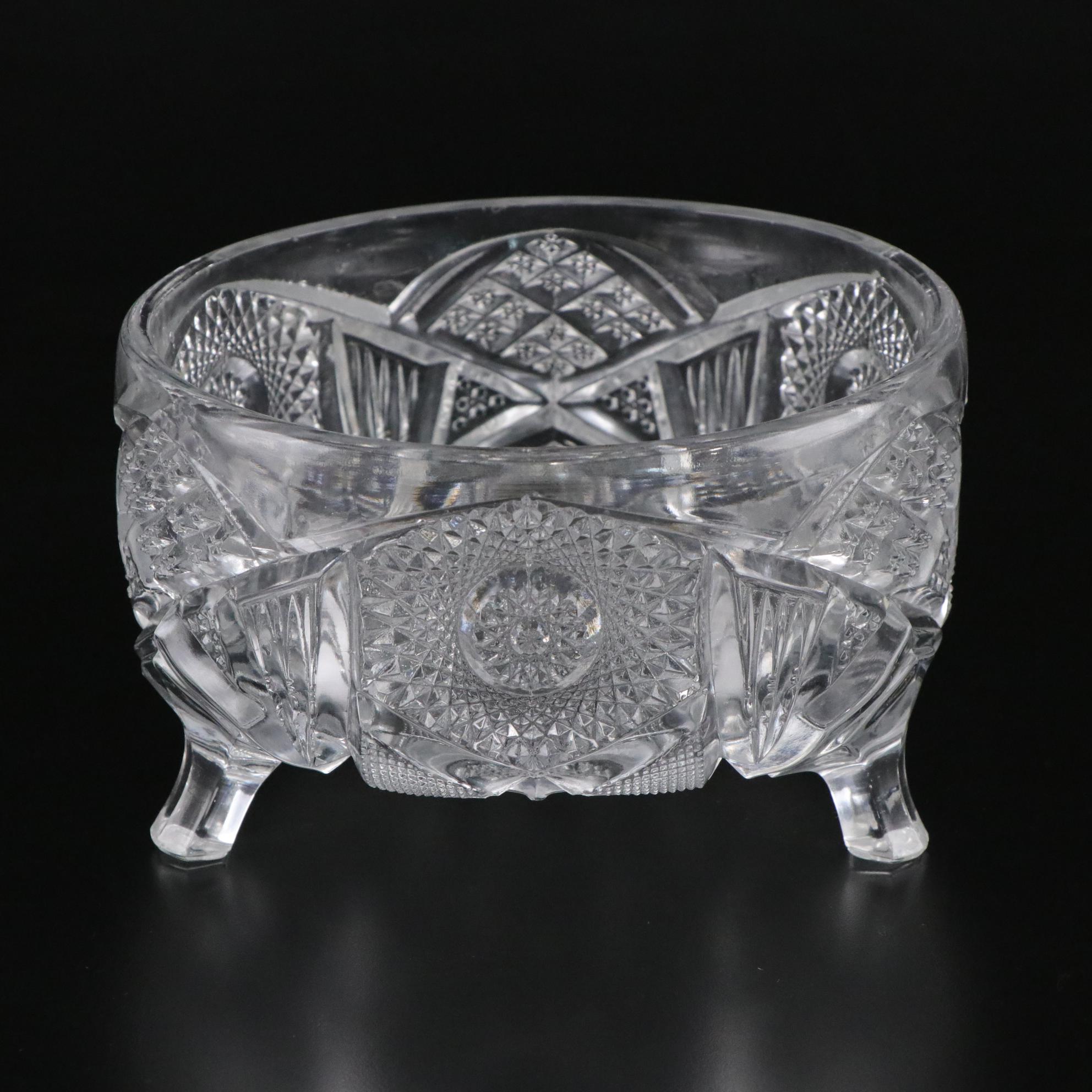 Indiana Glass "Daisy" Pressed Glass Punch Bowl with Tri-Footed and Oval Bowls
