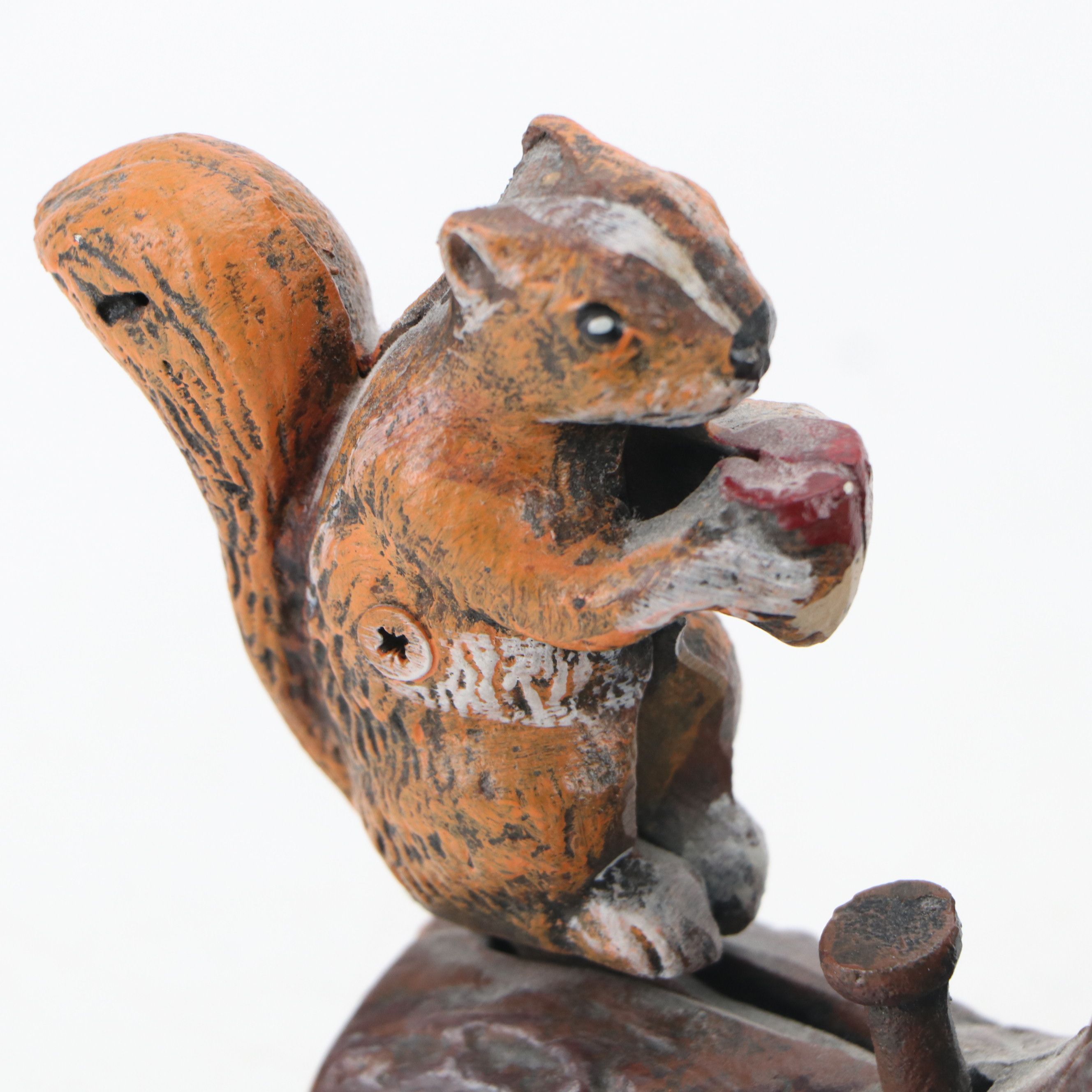 Cast Iron Squirrel and Tree Stump Reproduction Mechanical Coin Bank