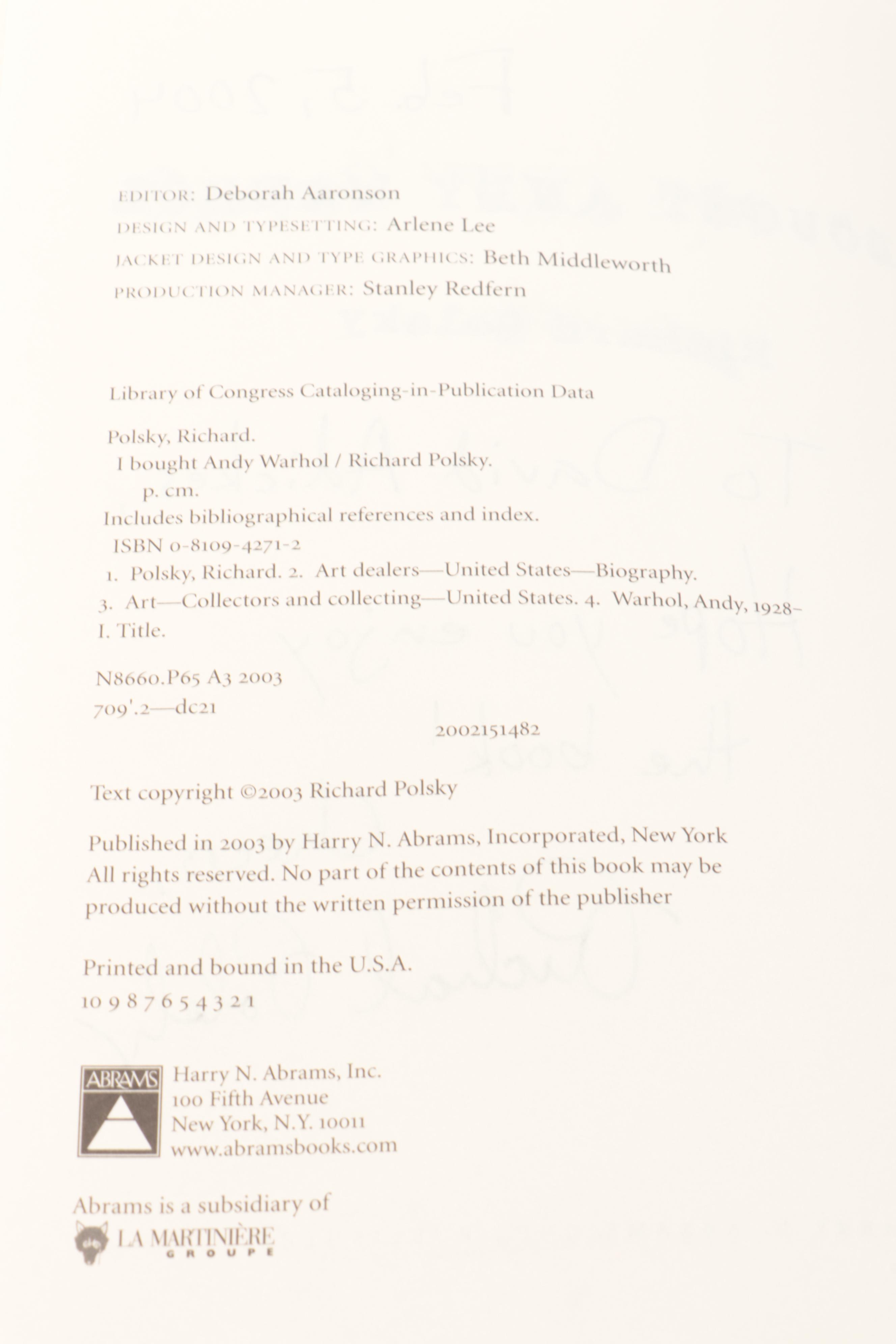 Signed First Printing "I Bought Andy Warhol" by Richard Polsky, 2003