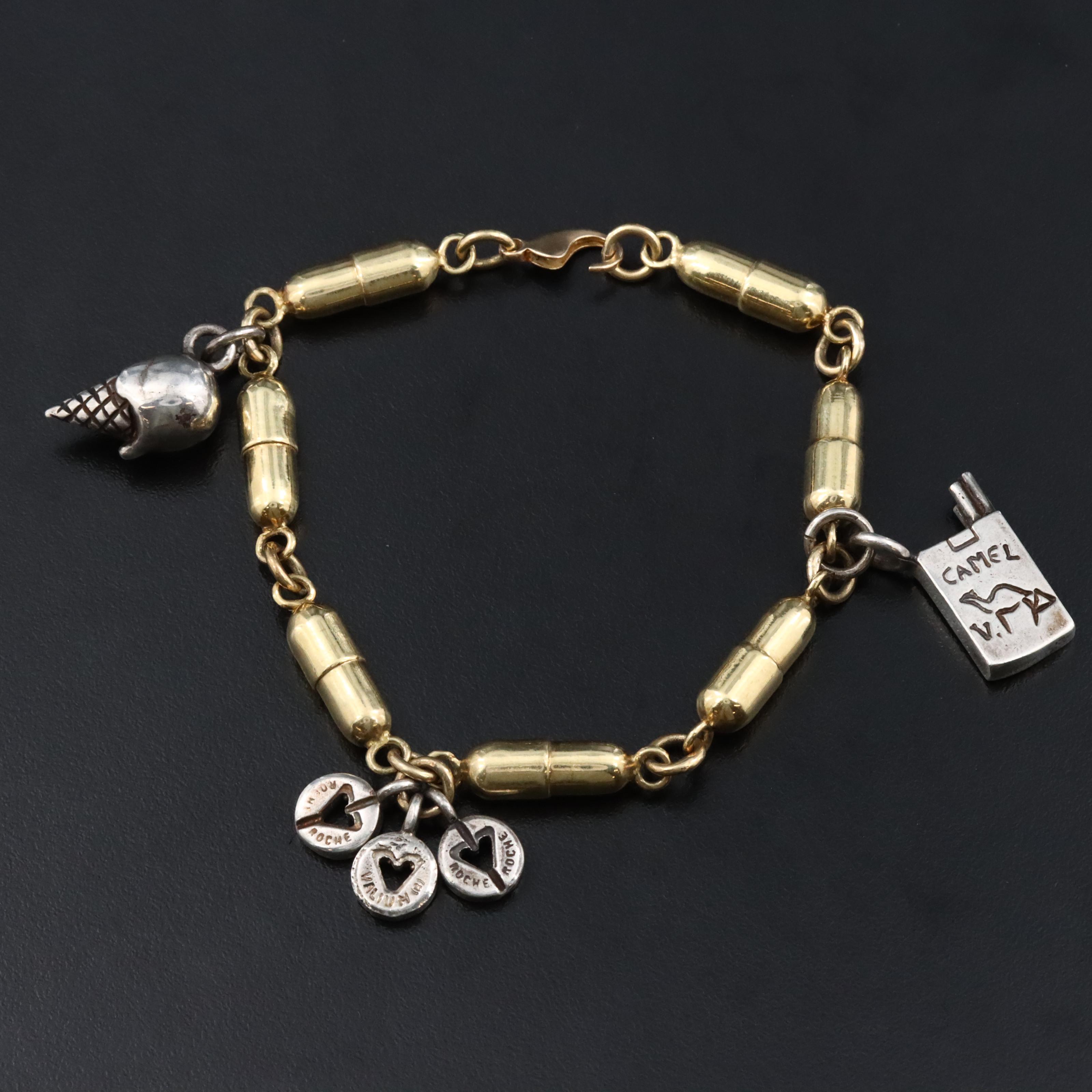 18K Pill Capsule Link Bracelet with Sterling Addiction Themed Charms